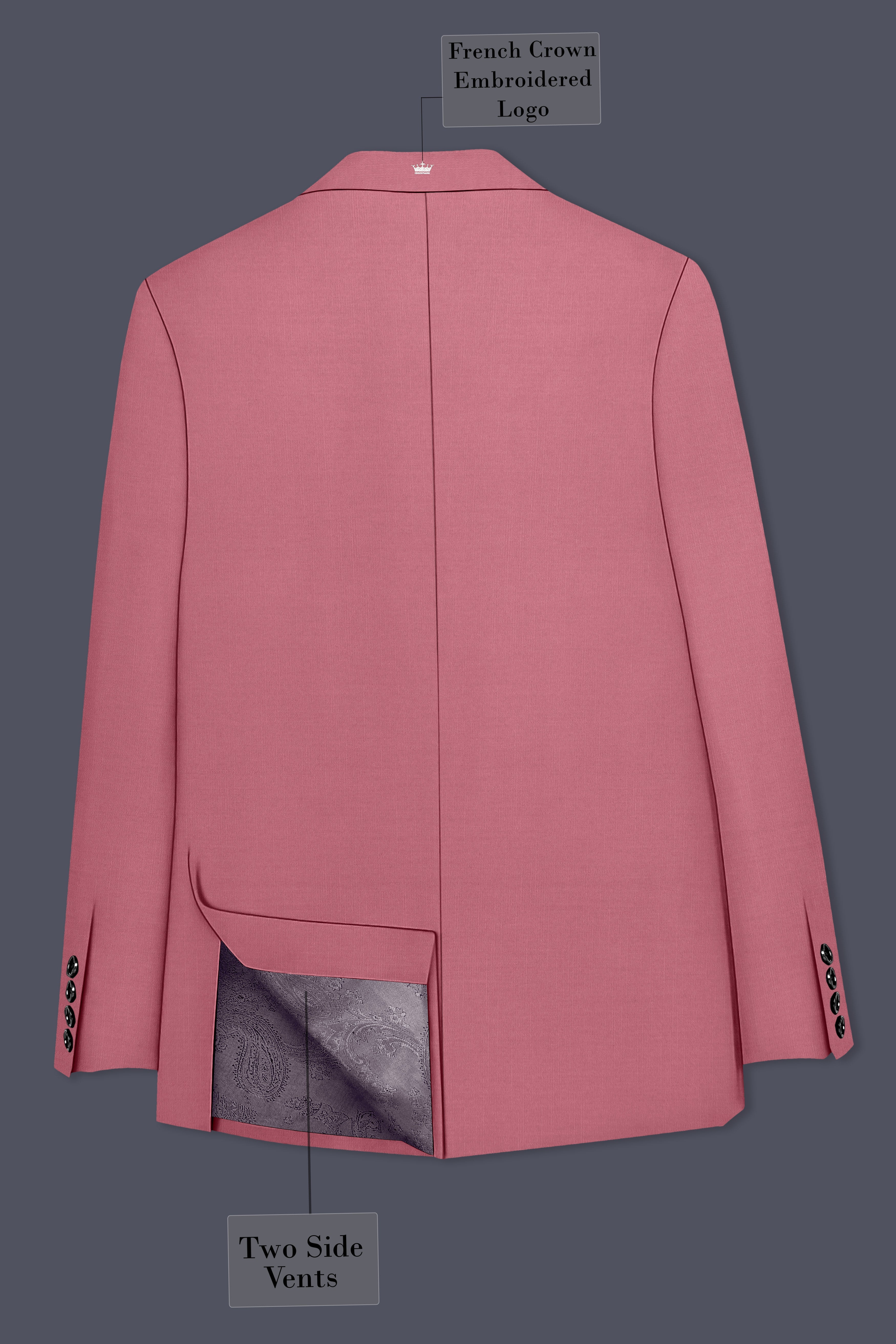 Soleil-Peach Wool Rich Slight Stretch Double Breasted Blazer