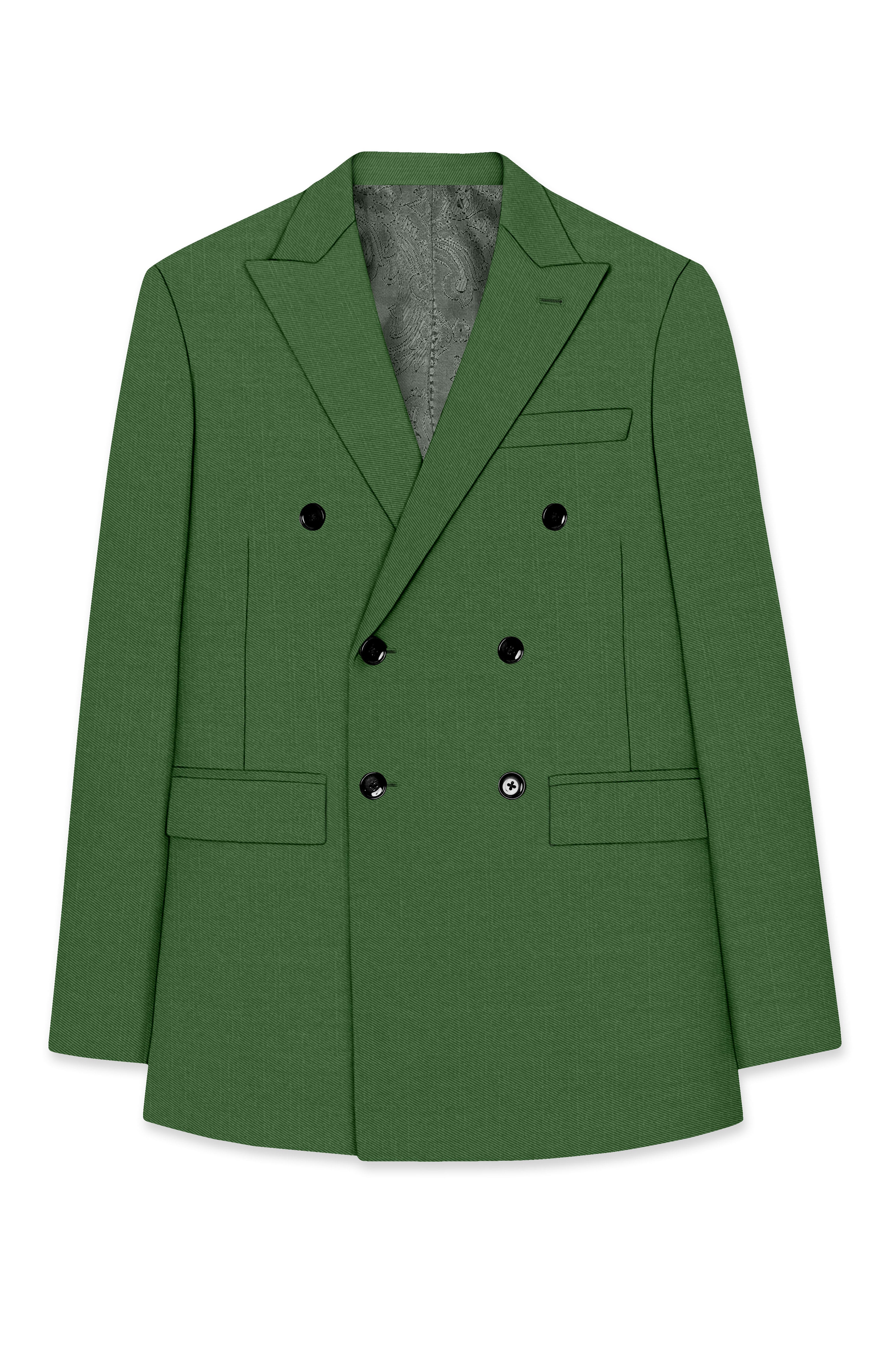 Viridian-Forest Green Wool Rich Slight Stretch Double Breasted Blazer