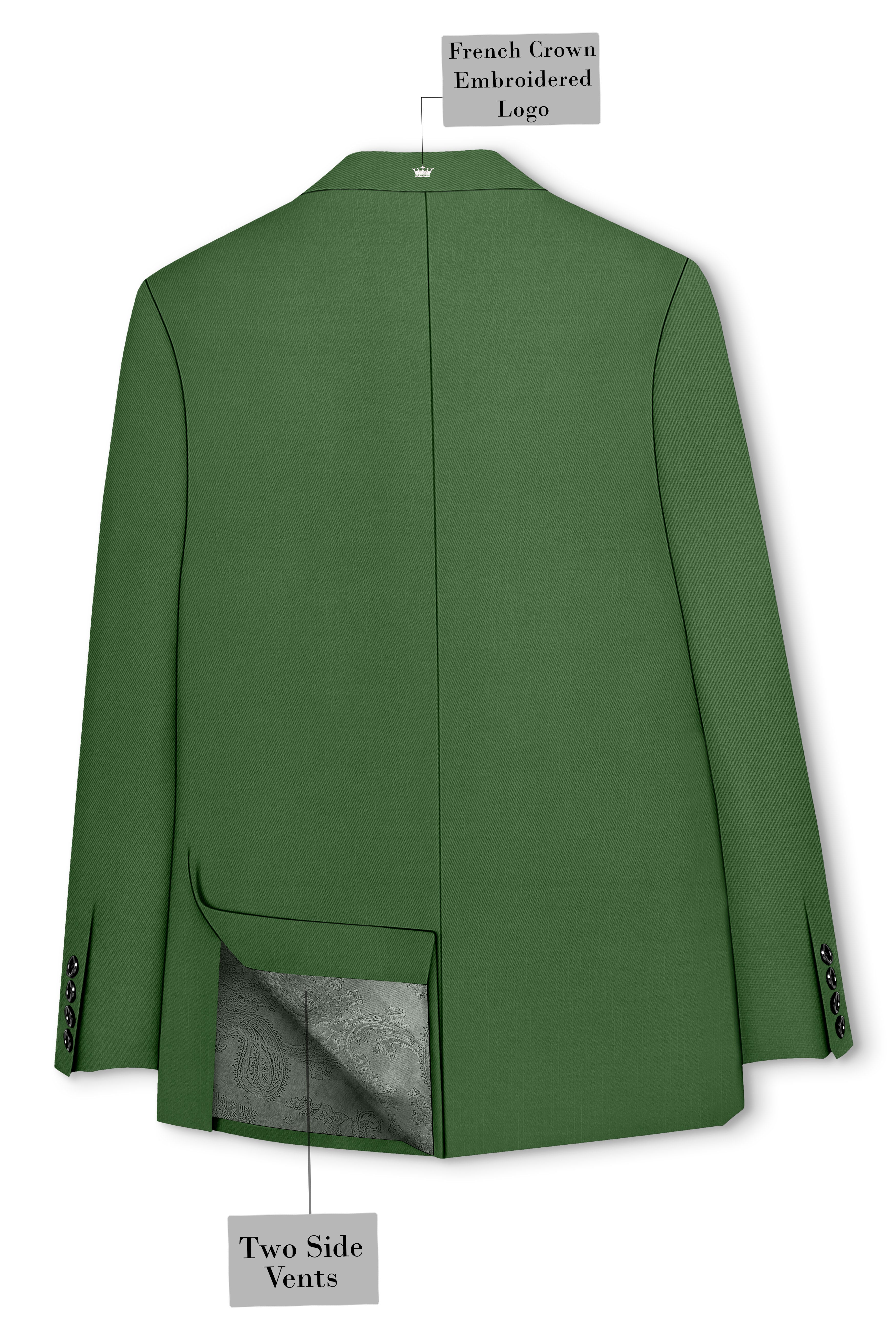 Viridian-Forest Green Wool Rich Slight Stretch Double Breasted Blazer