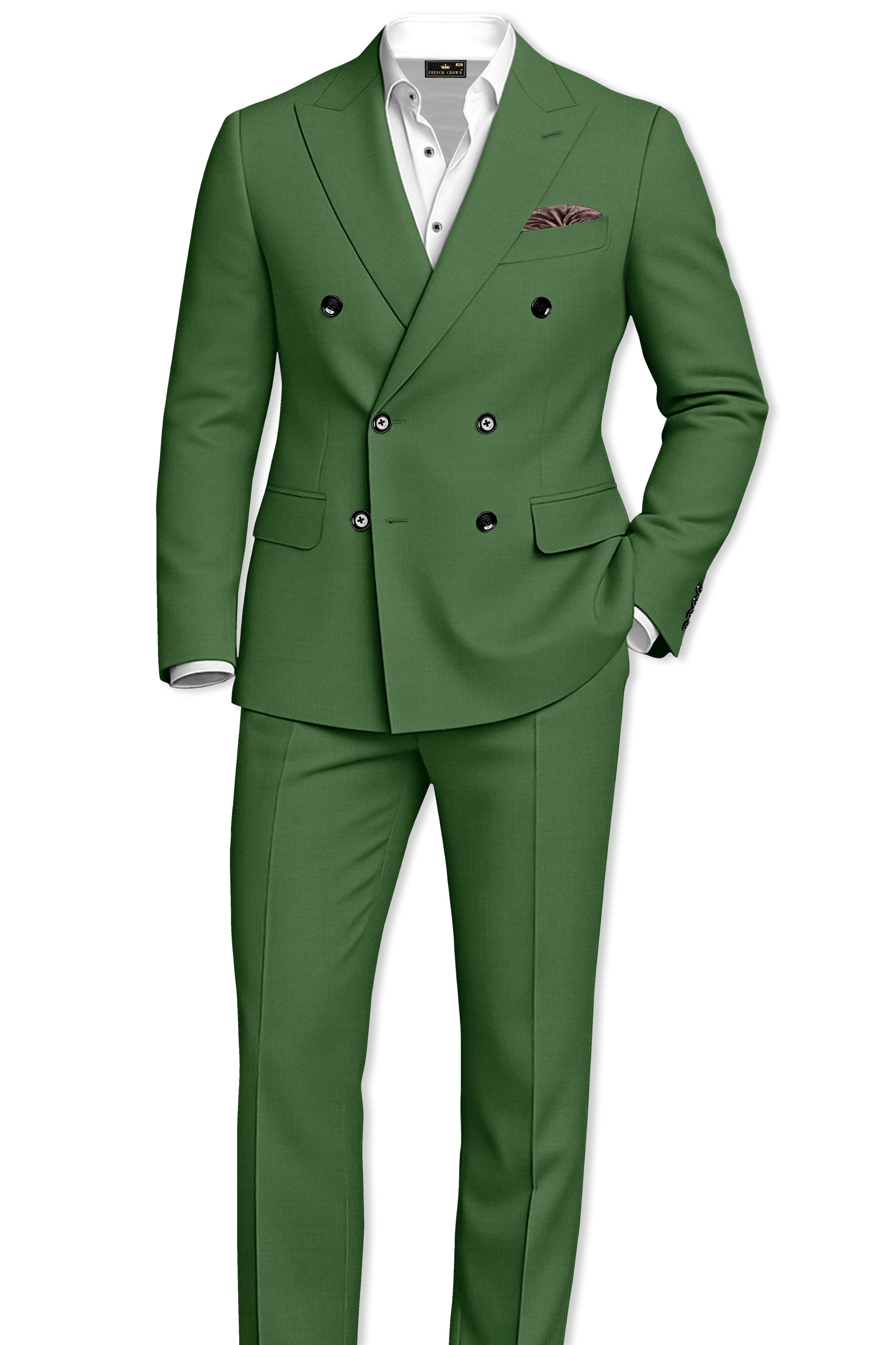Viridian-Forest Green Wool Rich Slight Stretch Double Breasted Blazer