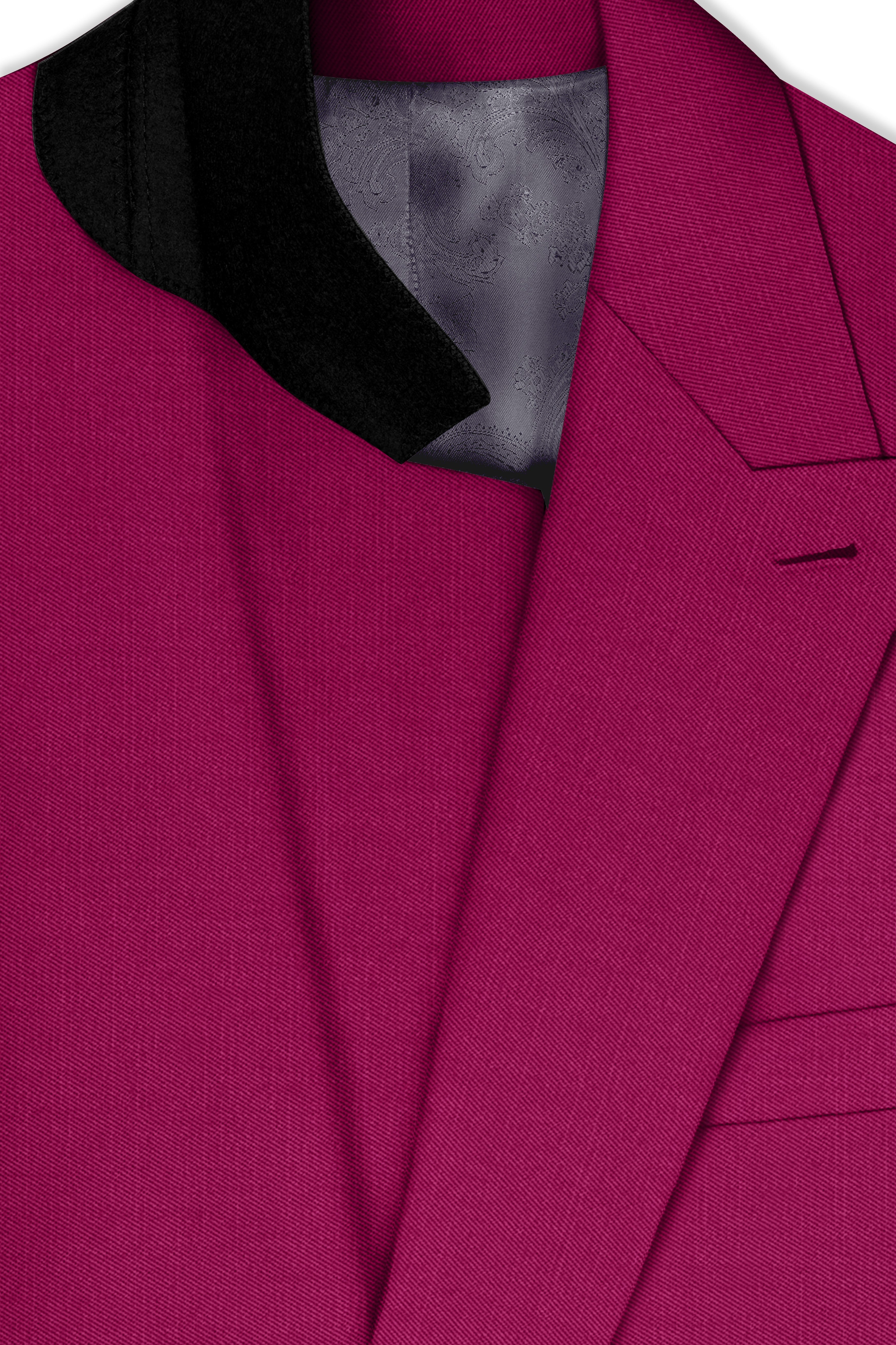 Orchid-Mulberry Pink Wool Rich Slight Stretch Double Breasted Blazer