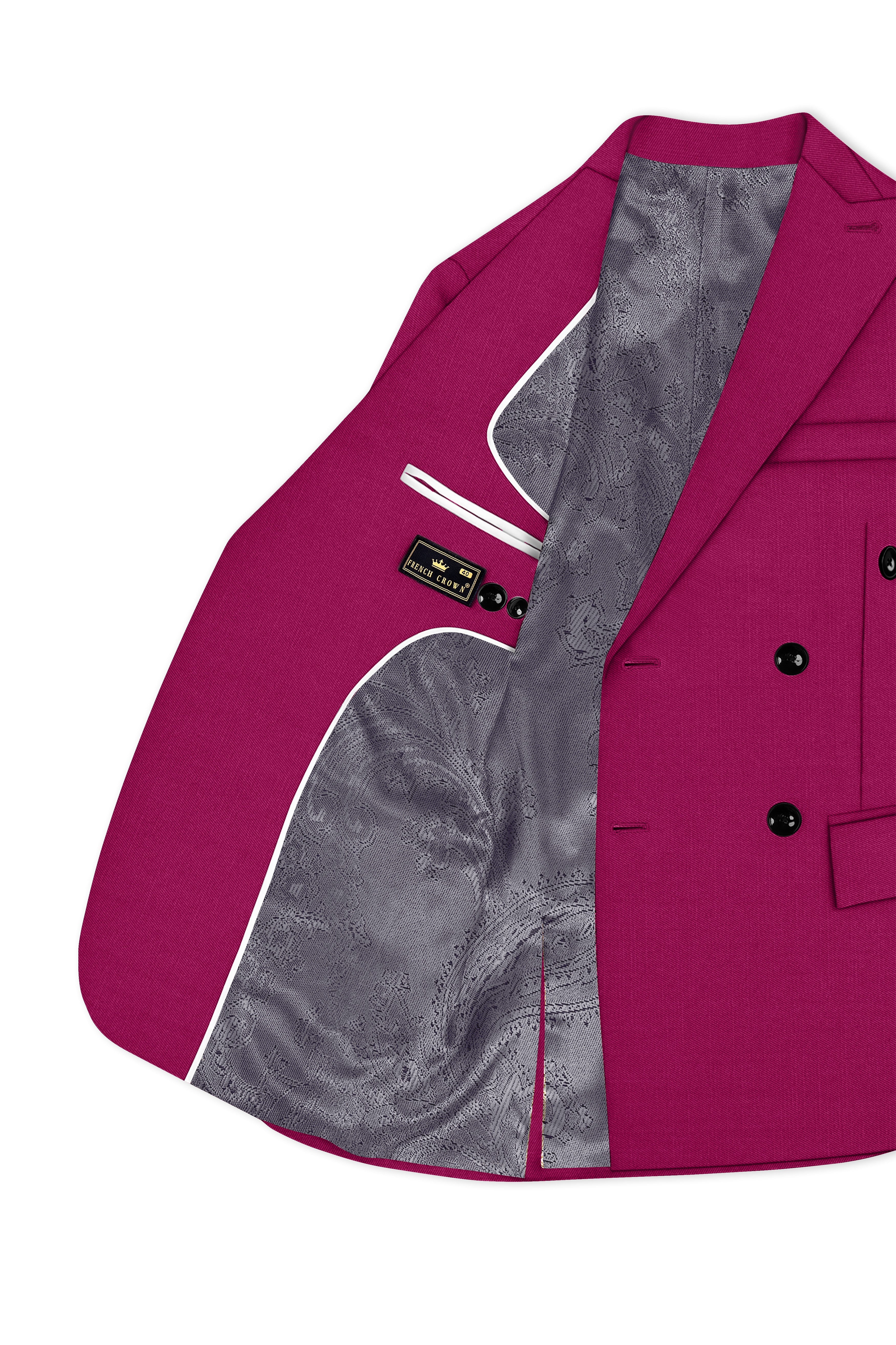 Orchid-Mulberry Pink Wool Rich Slight Stretch Double Breasted Blazer