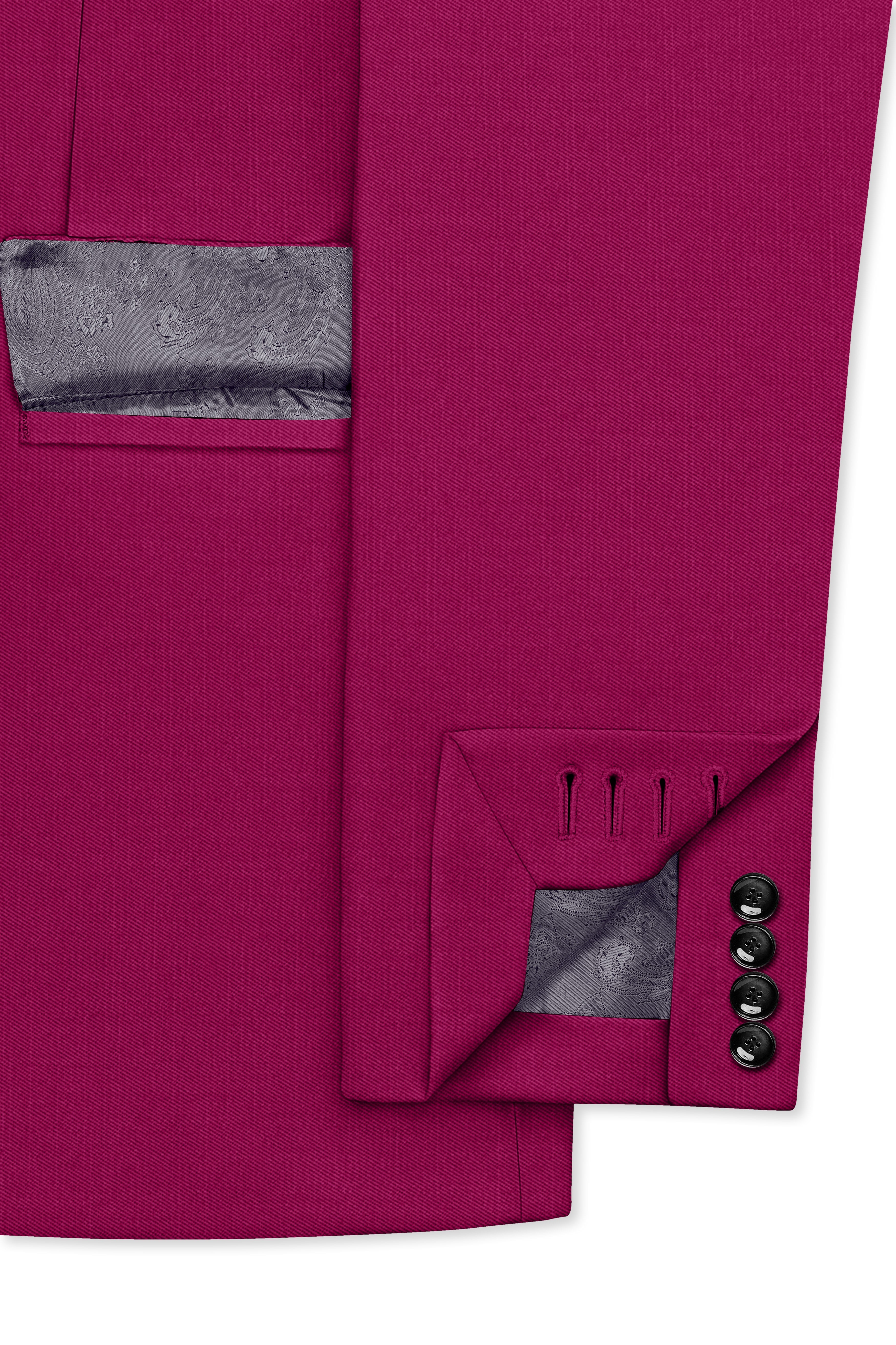 Orchid-Mulberry Pink Wool Rich Slight Stretch Double Breasted Blazer