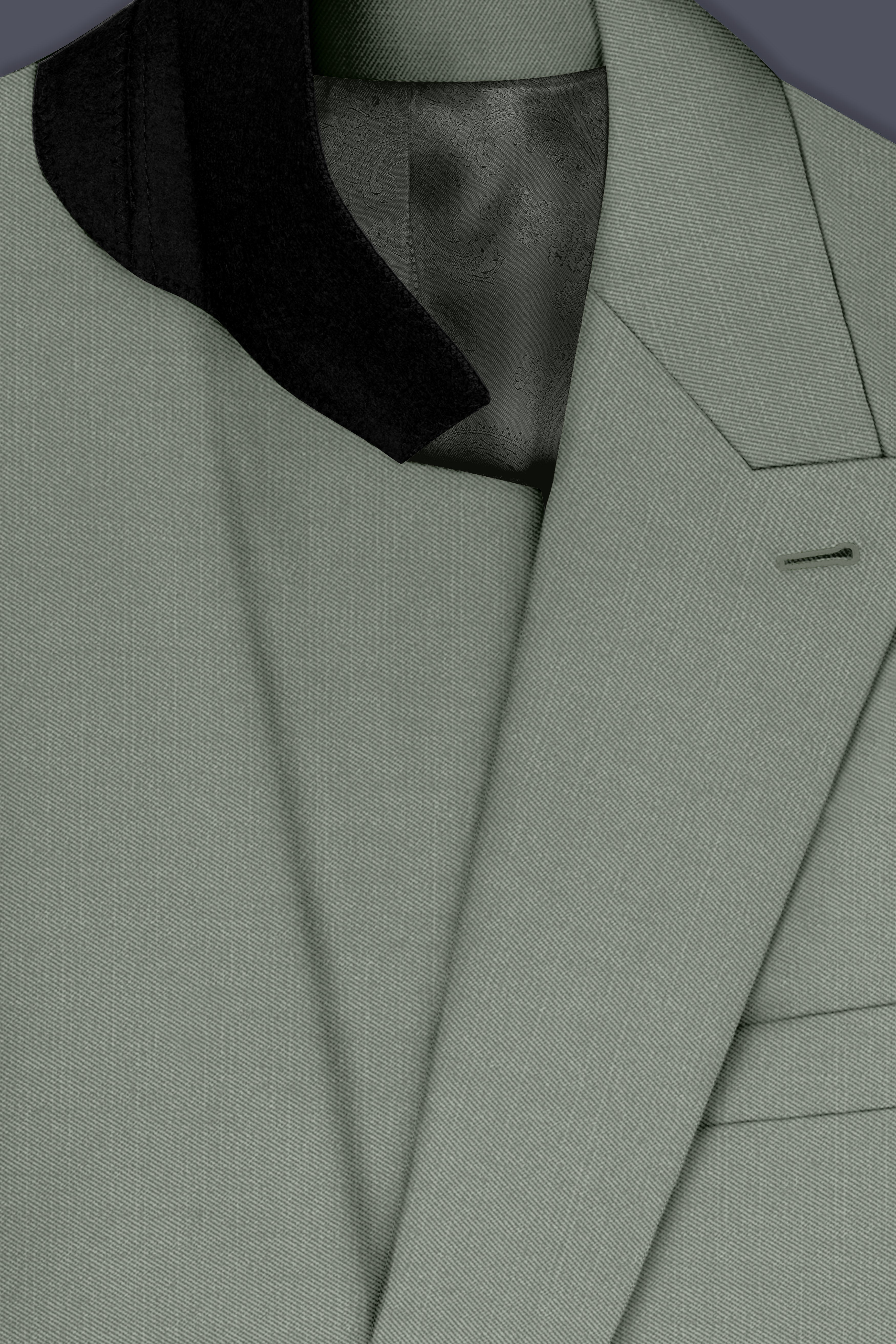 Sage-Smokey Green Wool Rich Slight Stretch Double Breasted Blazer