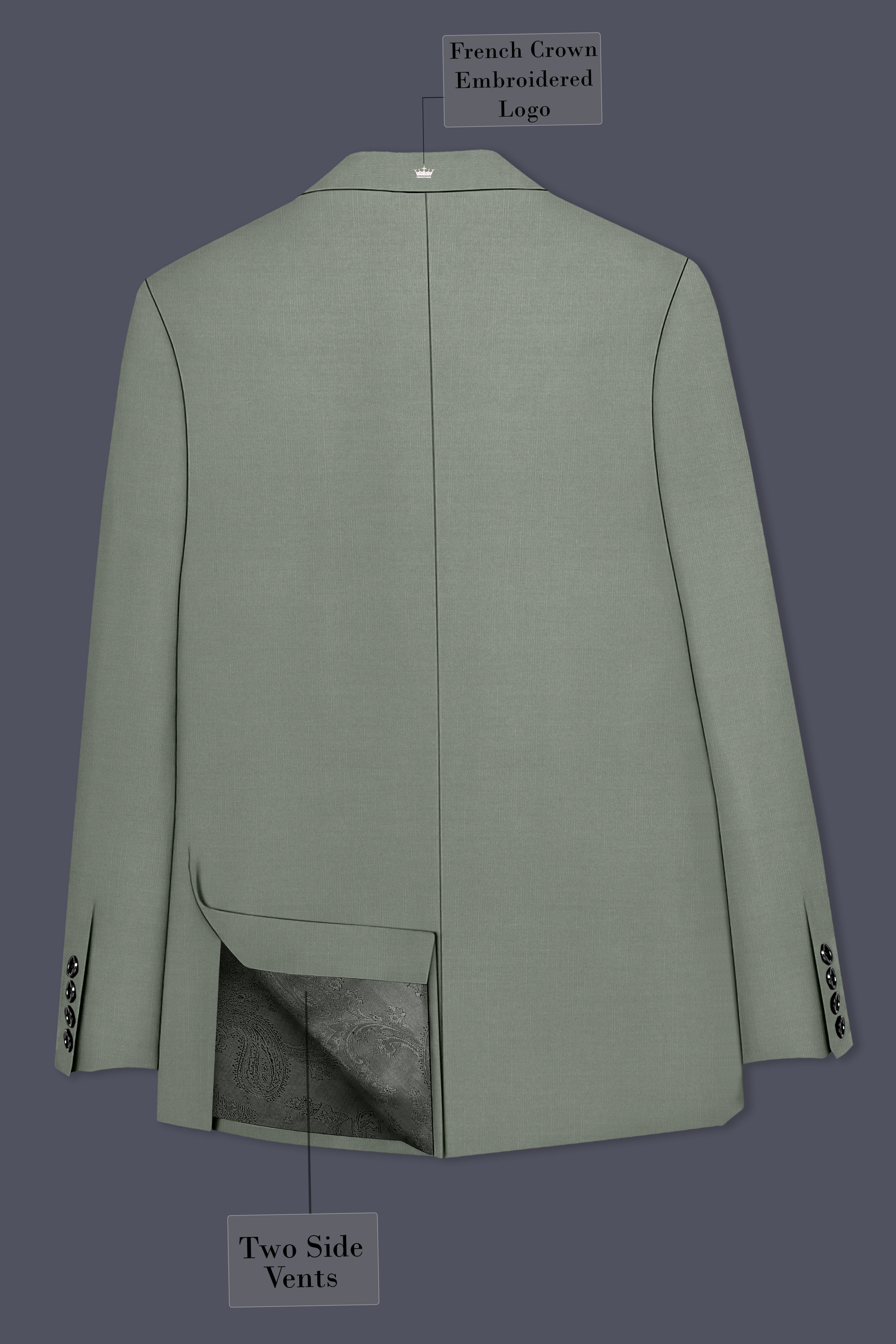Sage-Smokey Green Wool Rich Slight Stretch Double Breasted Blazer