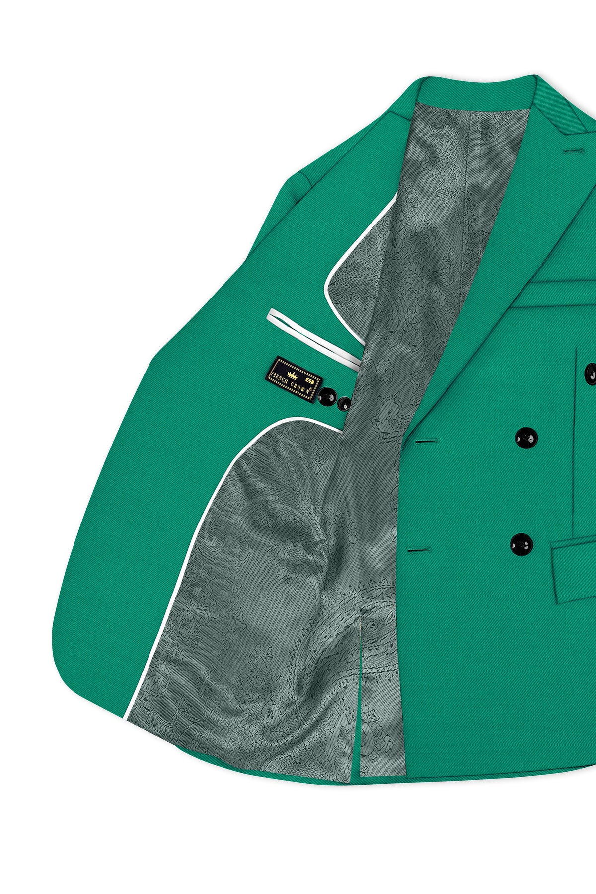 Emerald-Tropical Green Wool Rich Slight Stretch Double Breasted Blazer