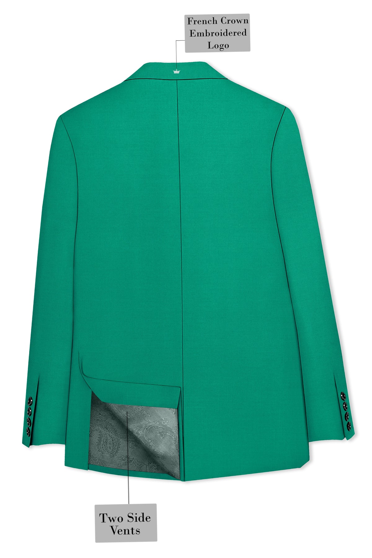 Emerald-Tropical Green Wool Rich Slight Stretch Double Breasted Blazer