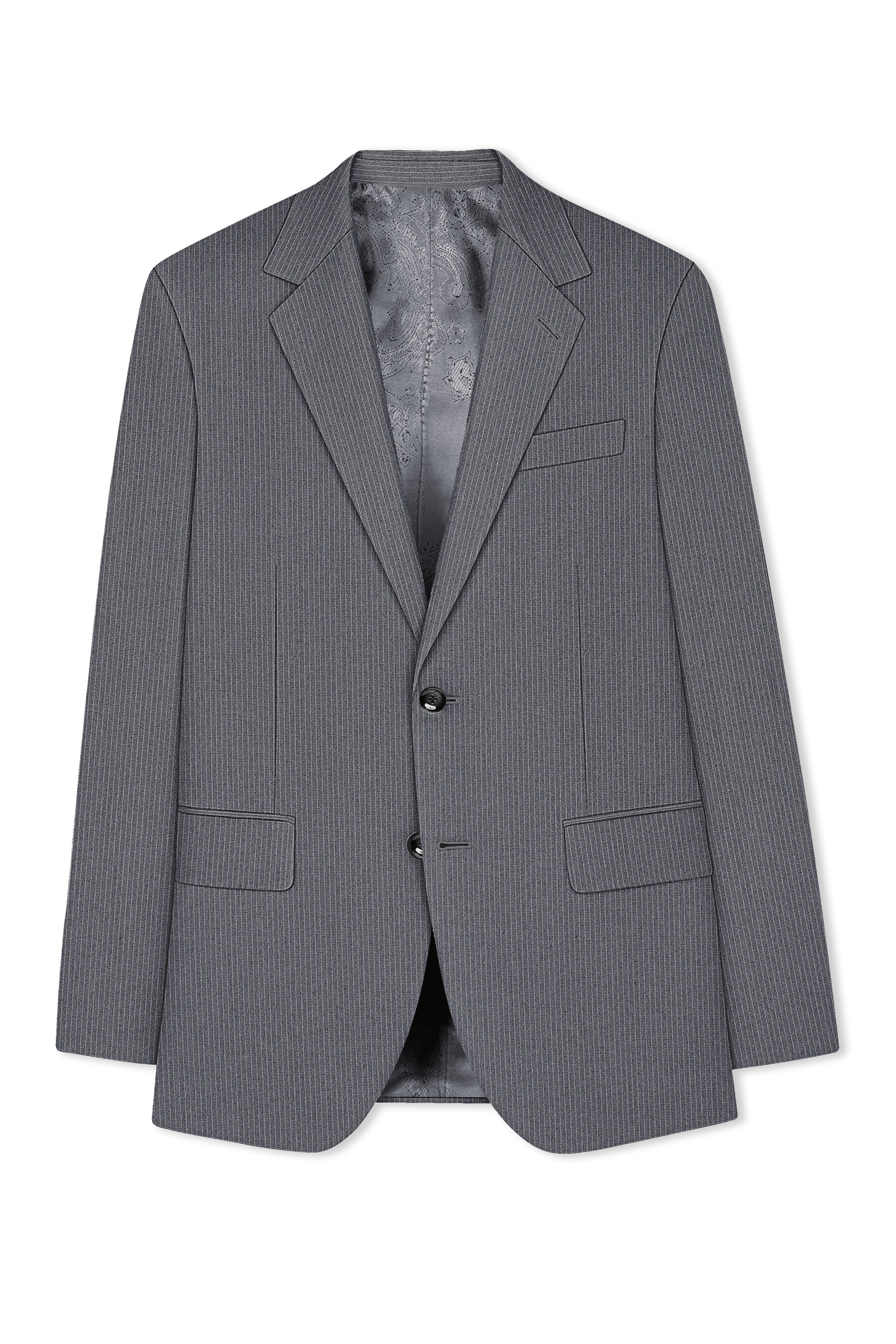 Apex-Ironside Gray Pencil Striped Wool Rich Slight Stretch Single Breasted Blazer