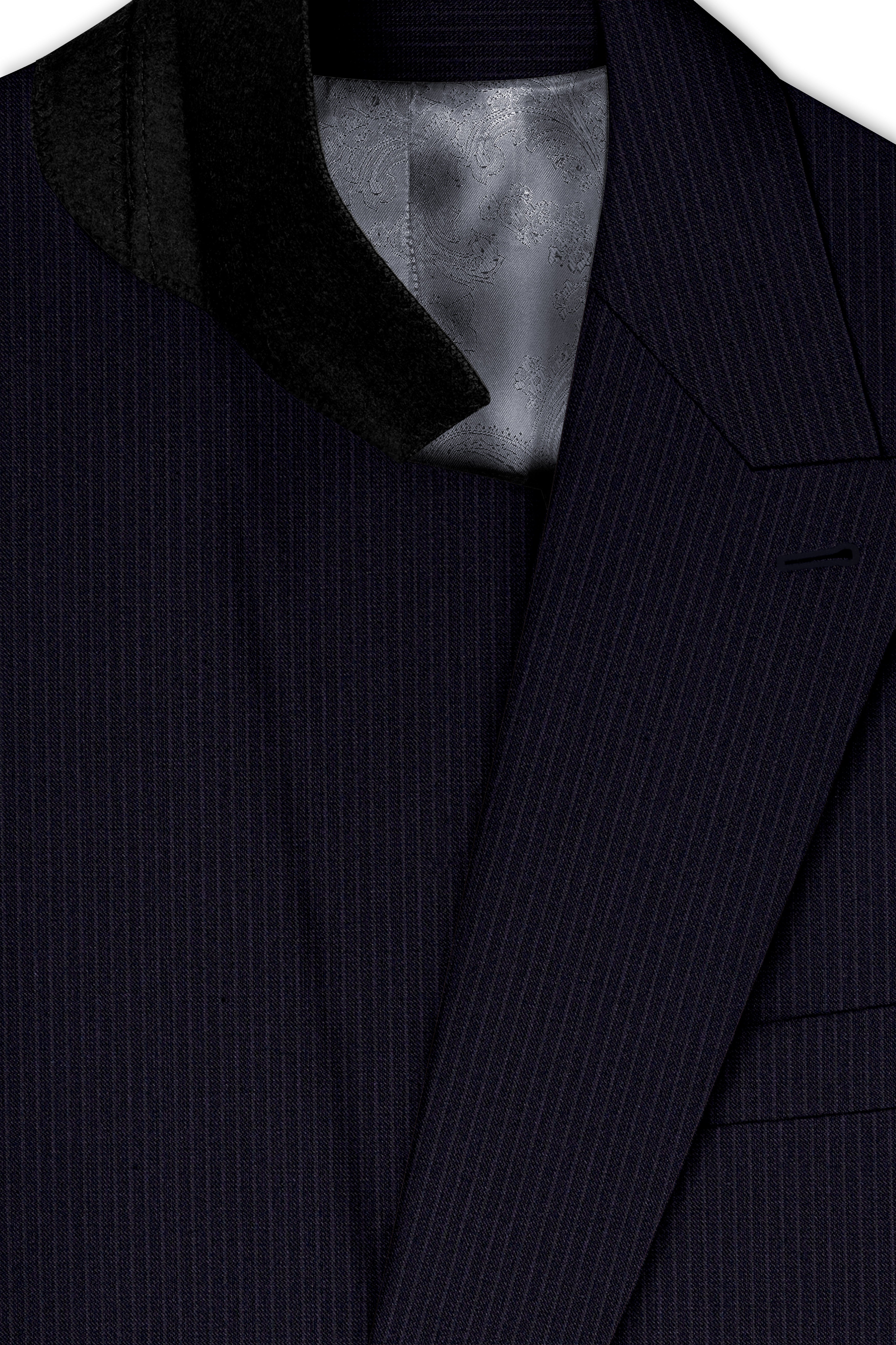 Elion-Bunker Blue Pencil Striped Wool Rich Slight Stretch Double Breasted Blazer