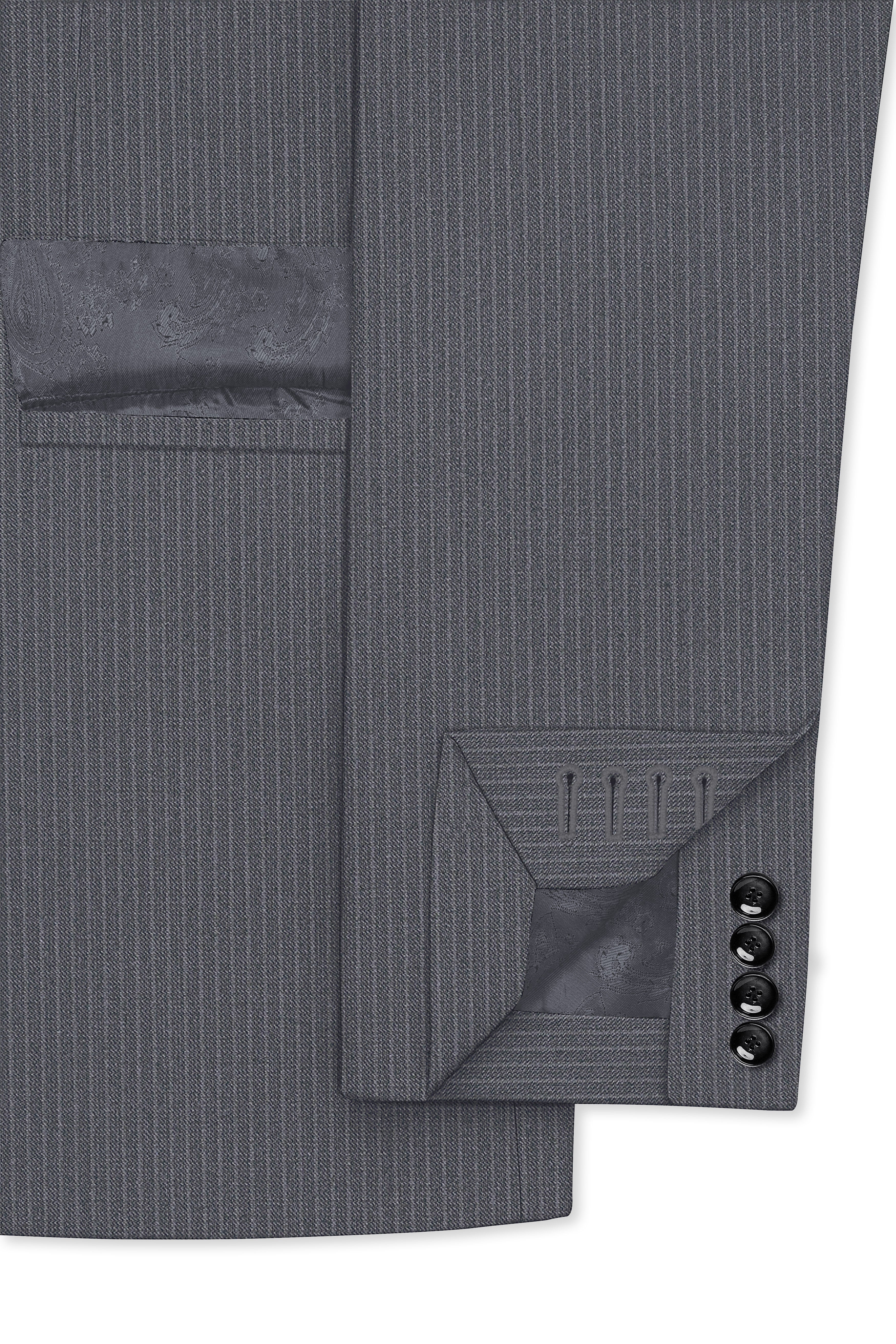 Apex-Ironside Gray Pencil Striped Wool Rich Slight Stretch Double Breasted Blazer