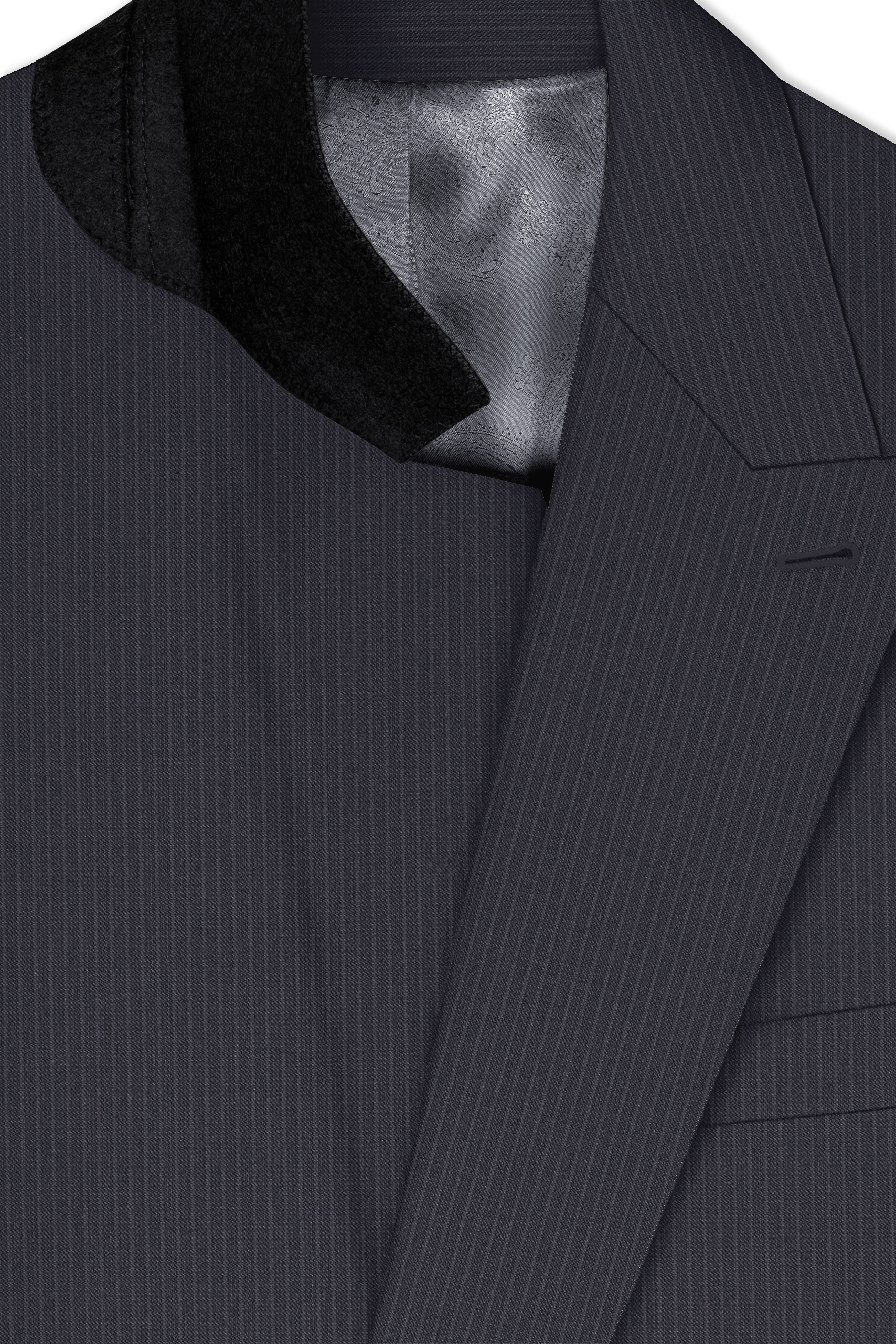 Monvex-Tuna Gray Pencil Striped Wool Rich Slight Stretch Double Breasted Blazer