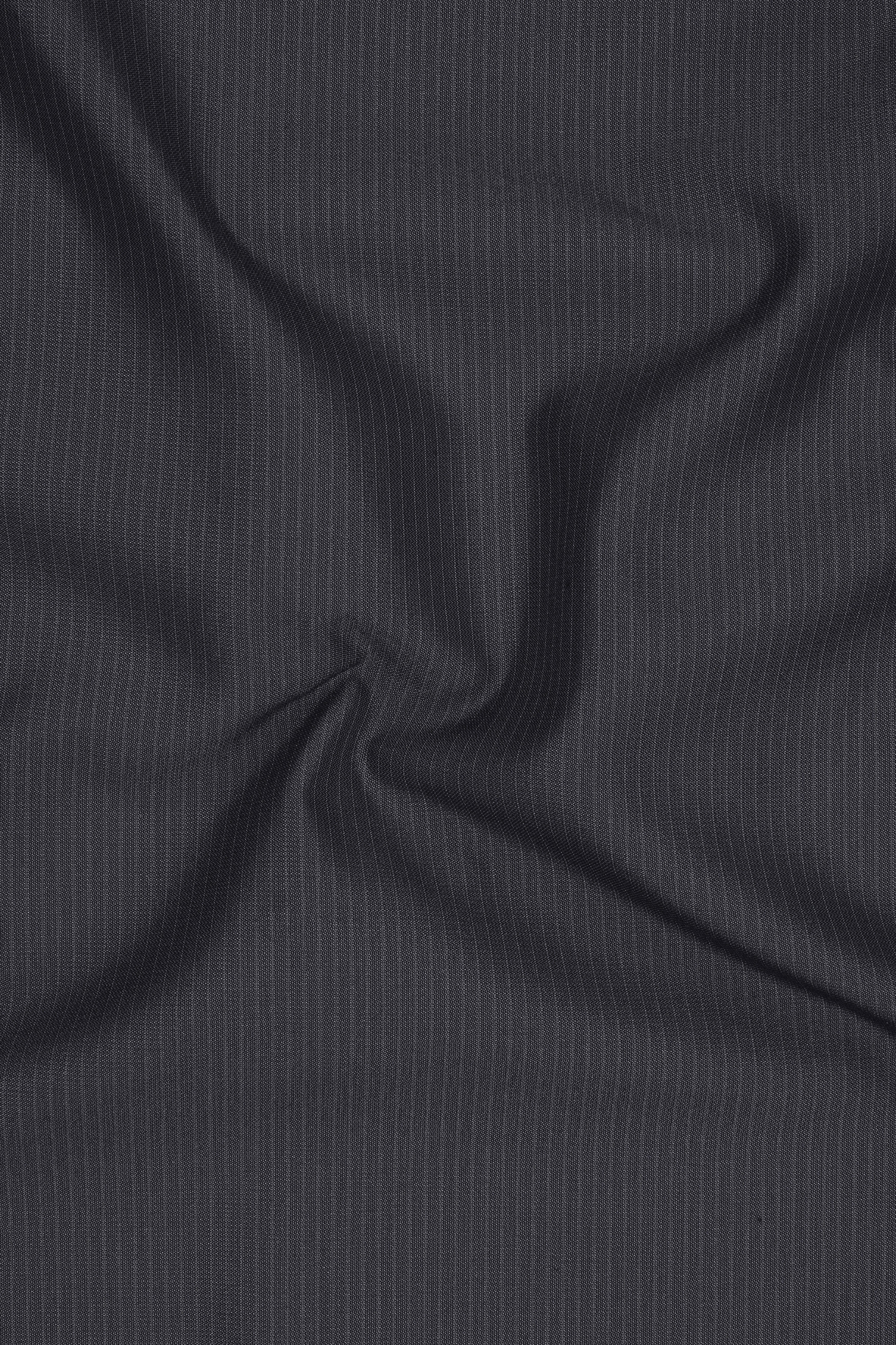 Monvex-Tuna Gray Pencil Striped Wool Rich Slight Stretch Cross Placket Bandhgala Blazer