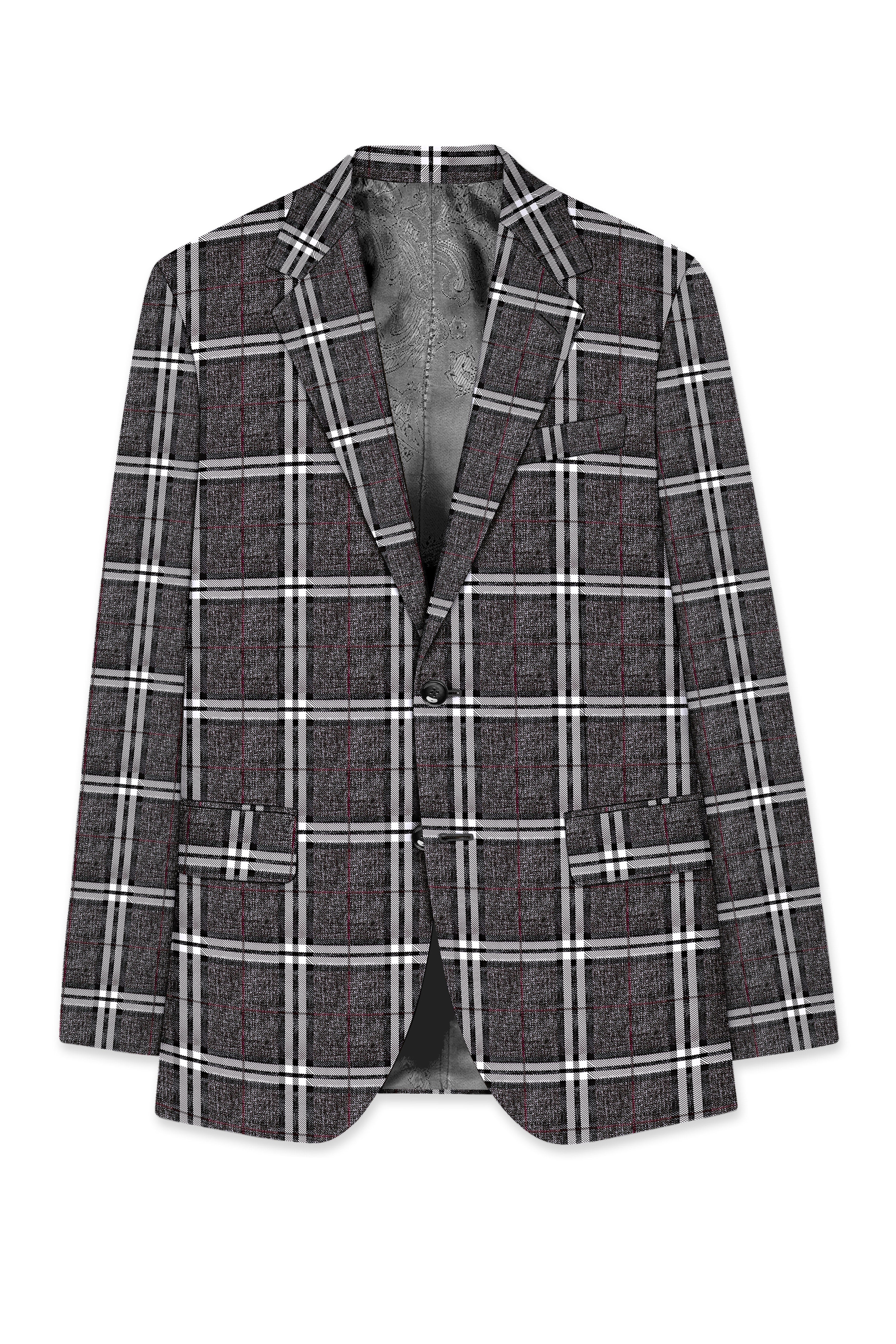 Axiom-Granite Gray Plaid Wool Rich Single Breasted Blazer