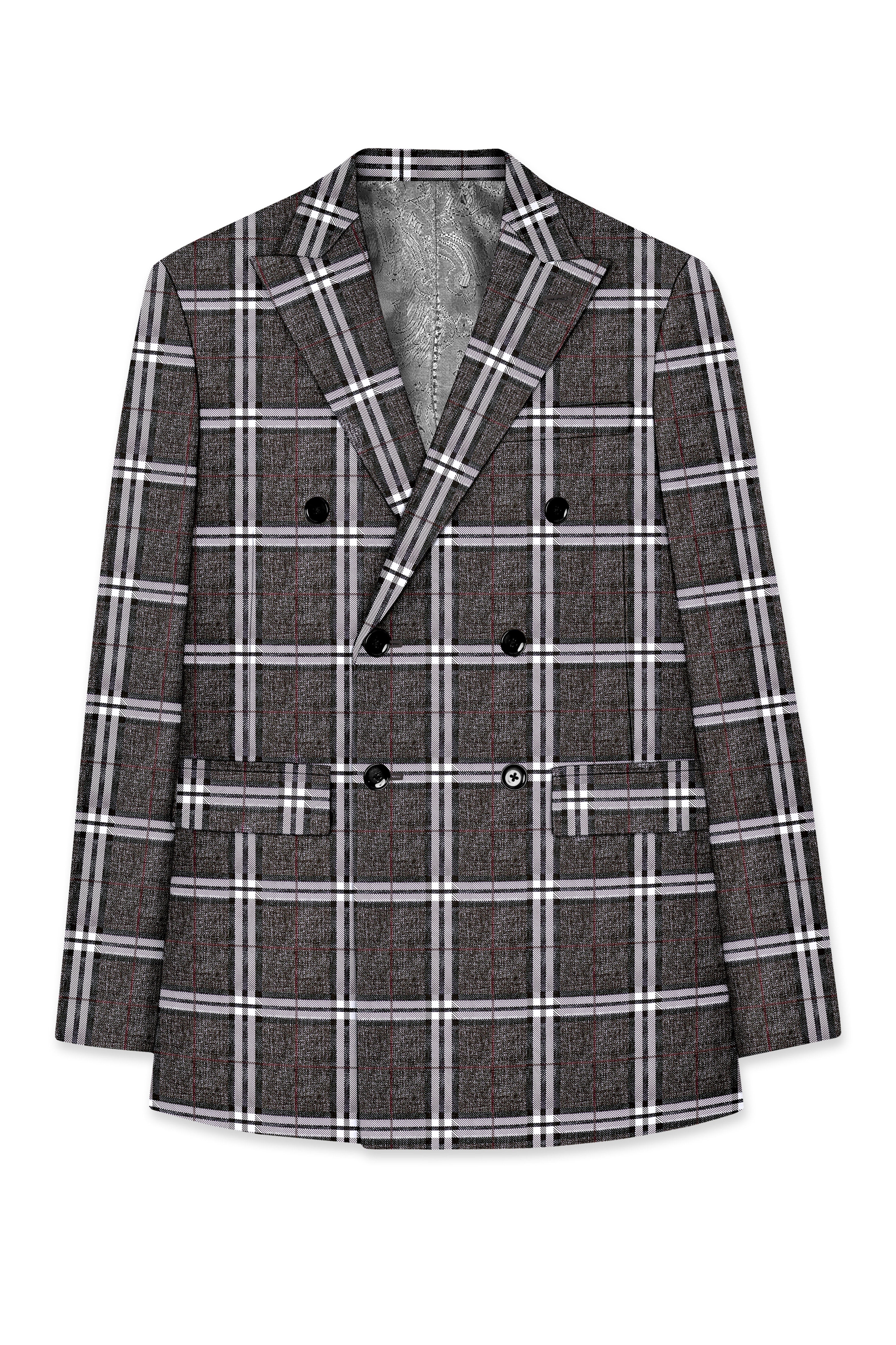 Axiom-Granite Gray Plaid Wool Rich Double Breasted Blazer