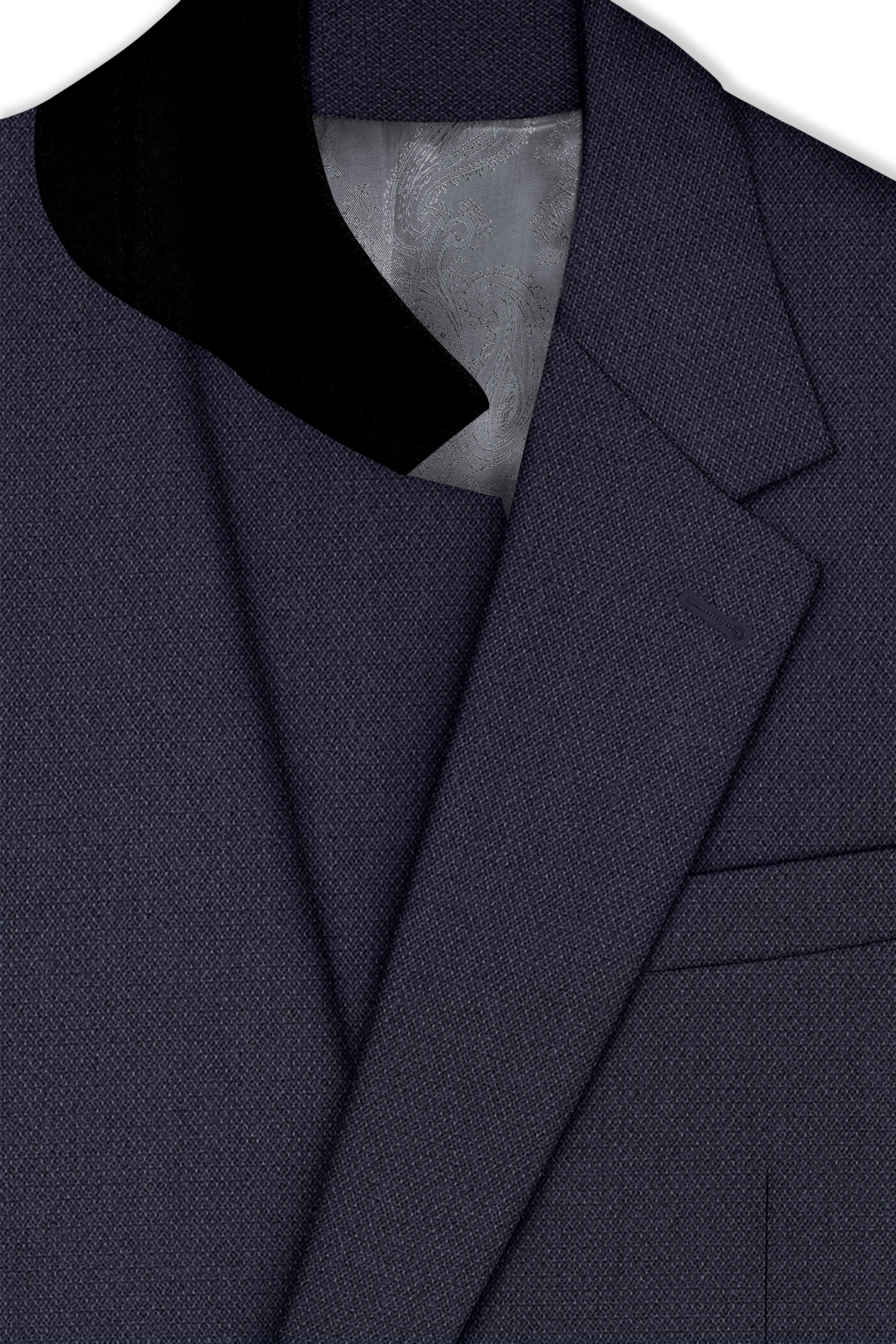 Obsidian-Paynes Gray Diamond Textured Wool Rich Slight Stretch Single Breasted Blazer