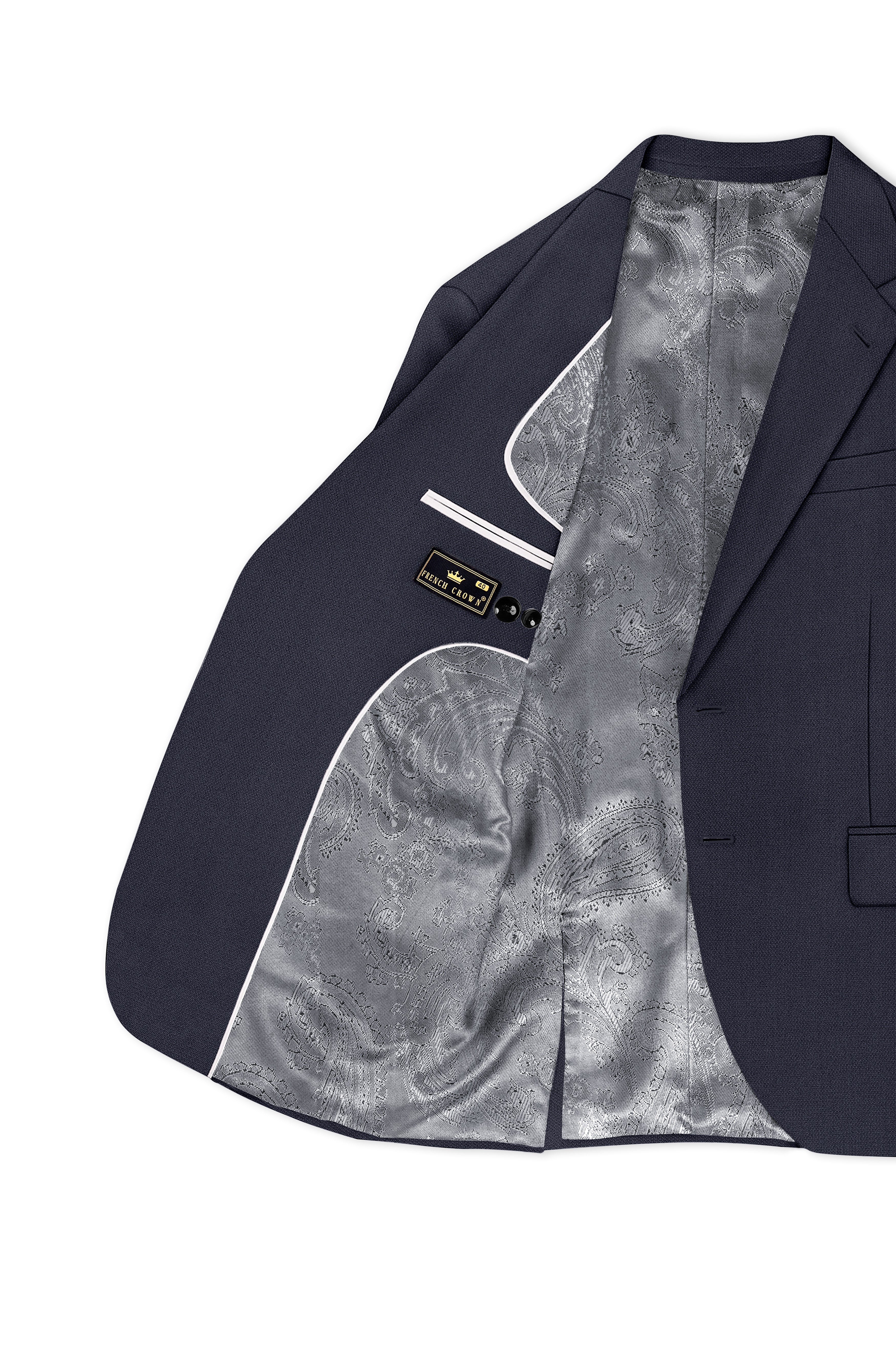 Obsidian-Paynes Gray Diamond Textured Wool Rich Slight Stretch Single Breasted Blazer
