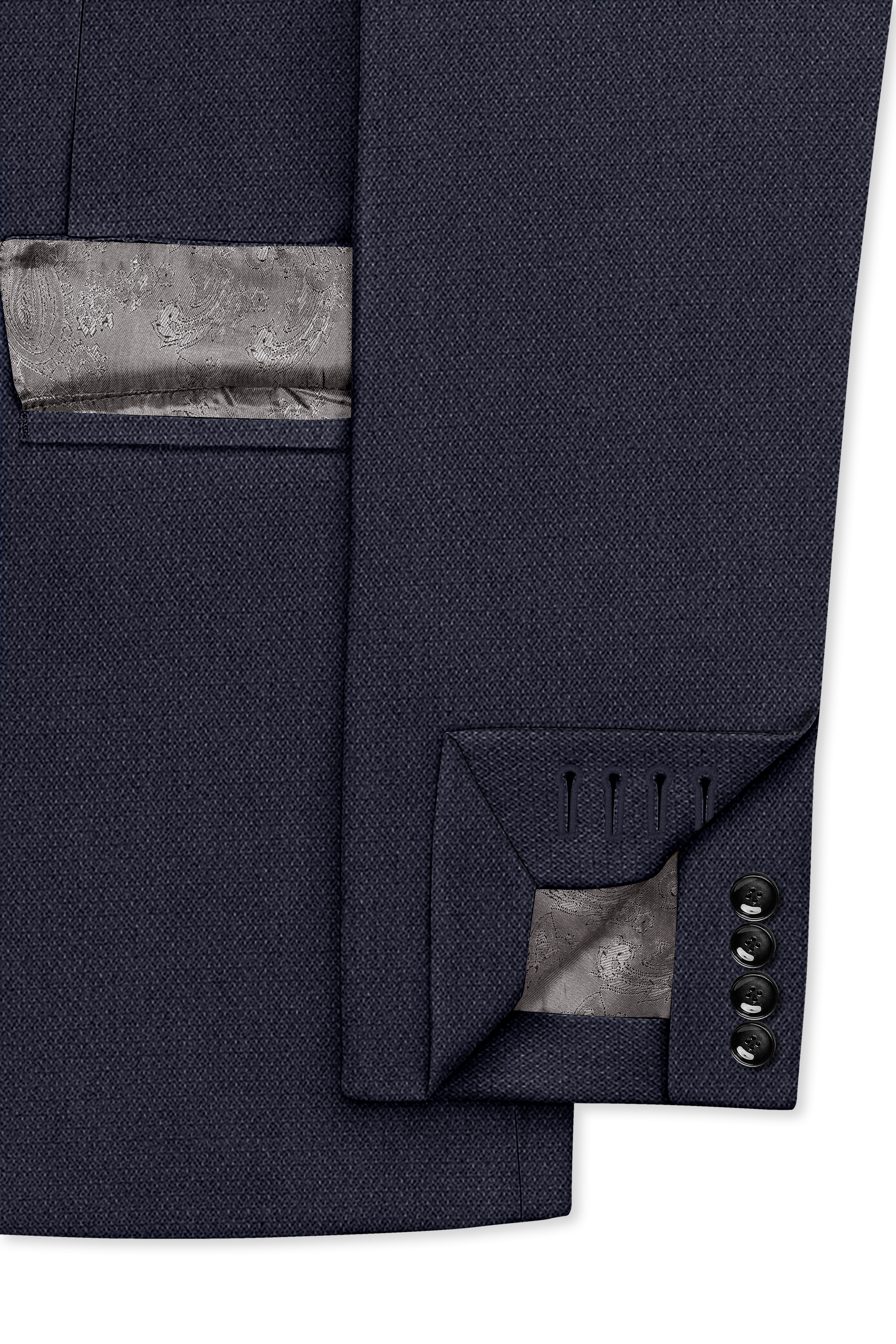 Obsidian-Paynes Gray Diamond Textured Wool Rich Slight Stretch Single Breasted Blazer