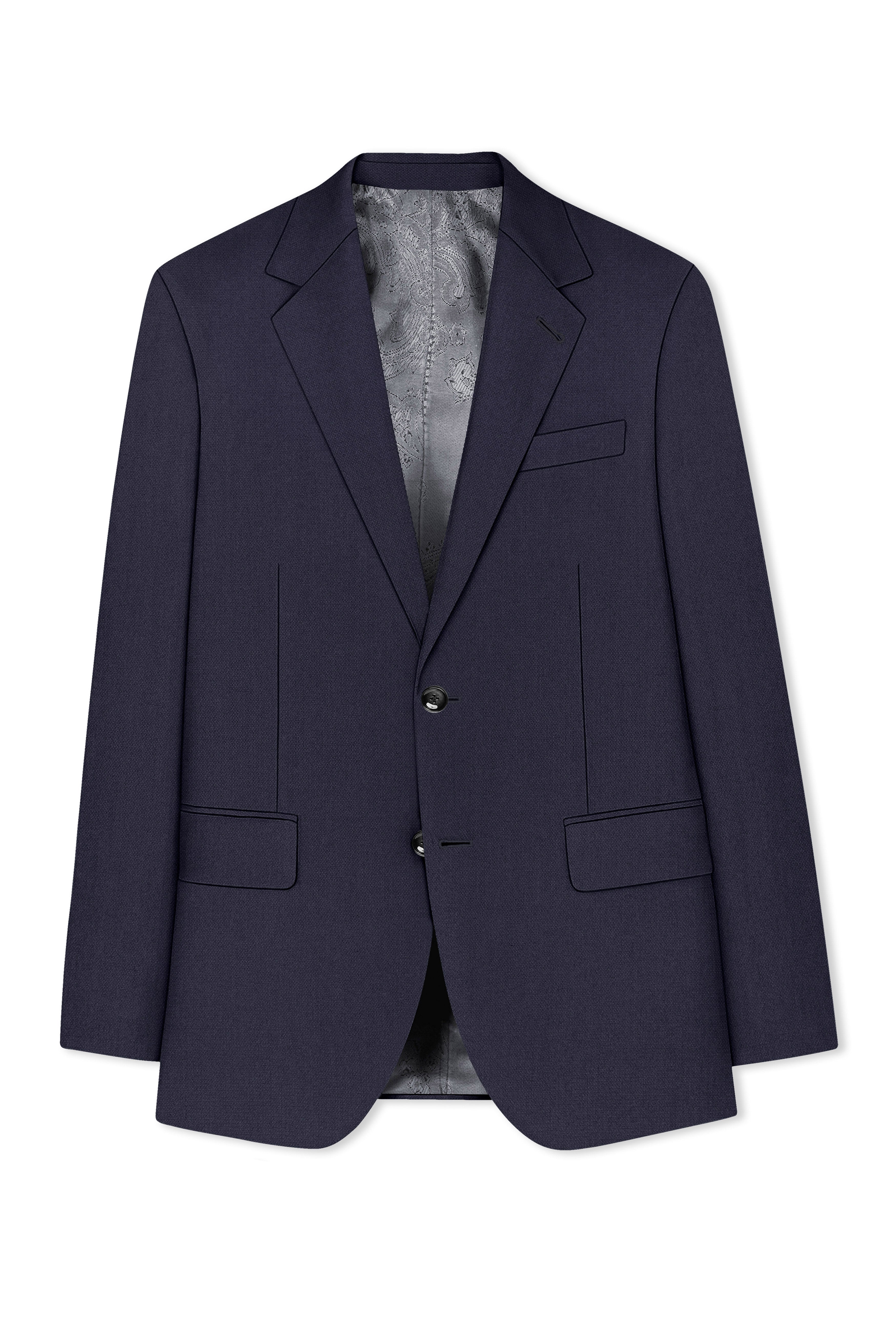Obsidian-Paynes Gray Diamond Textured Wool Rich Slight Stretch Single Breasted Blazer