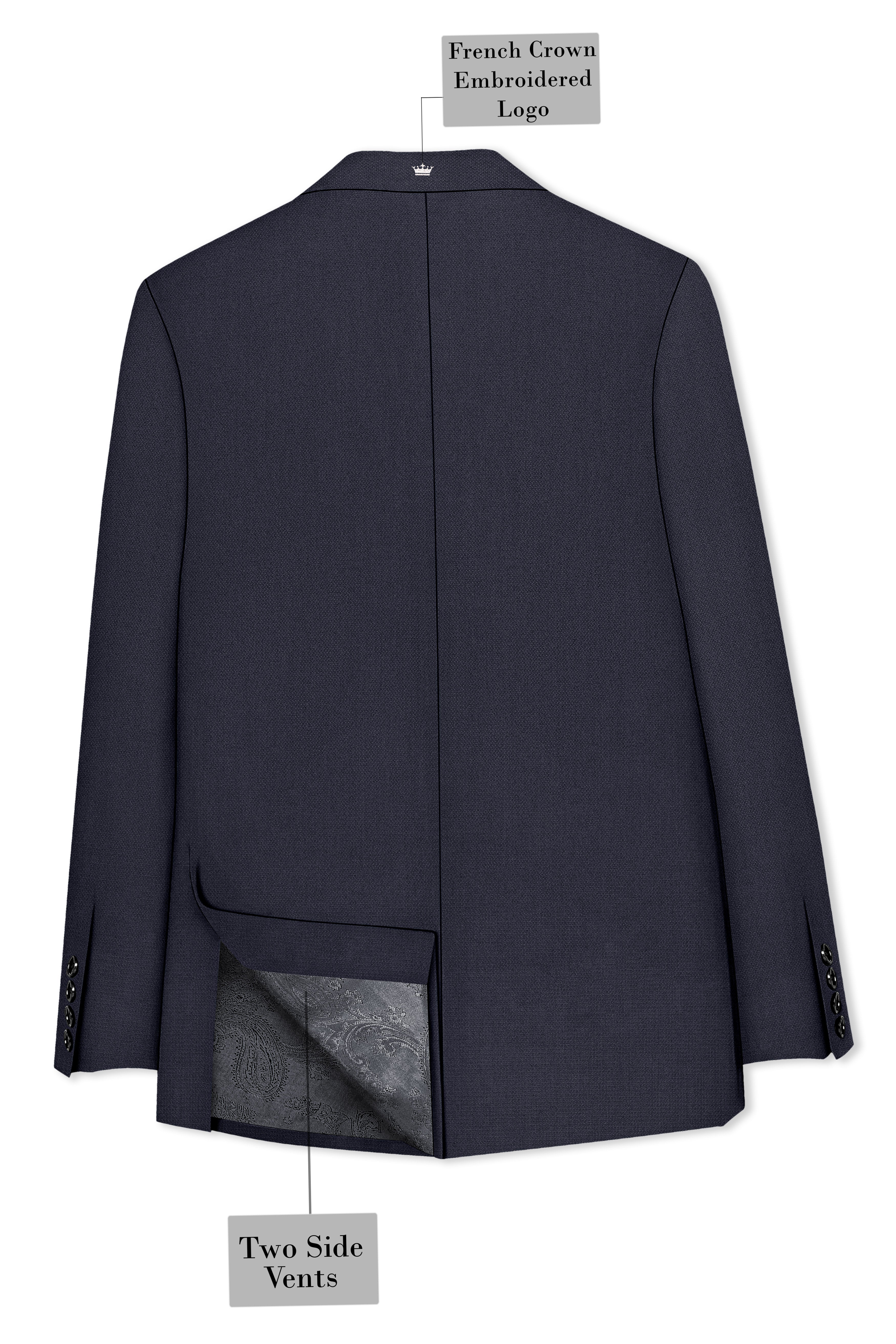Obsidian-Paynes Gray Diamond Textured Wool Rich Slight Stretch Single Breasted Blazer