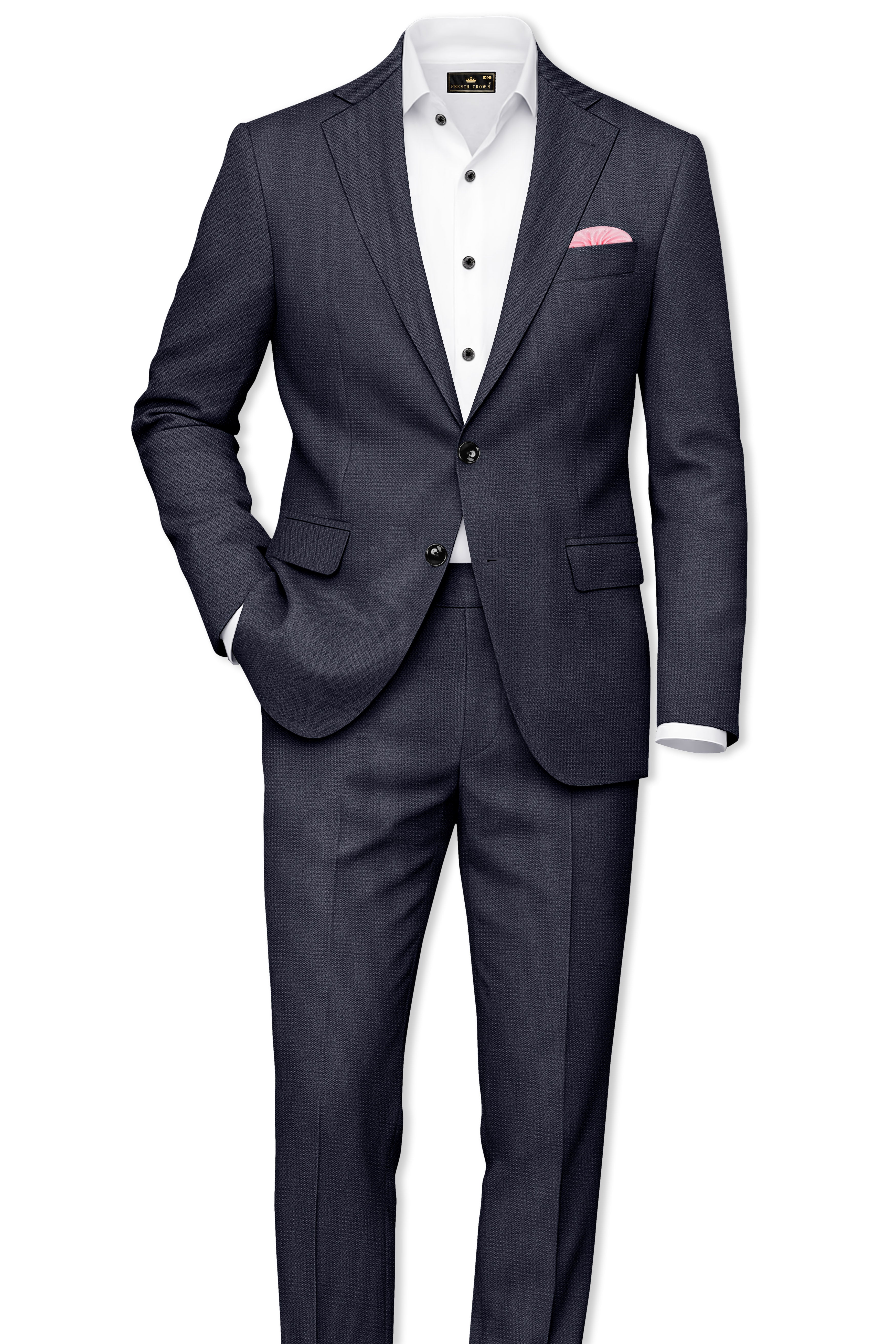Obsidian-Paynes Gray Diamond Textured Wool Rich Slight Stretch Single Breasted Blazer