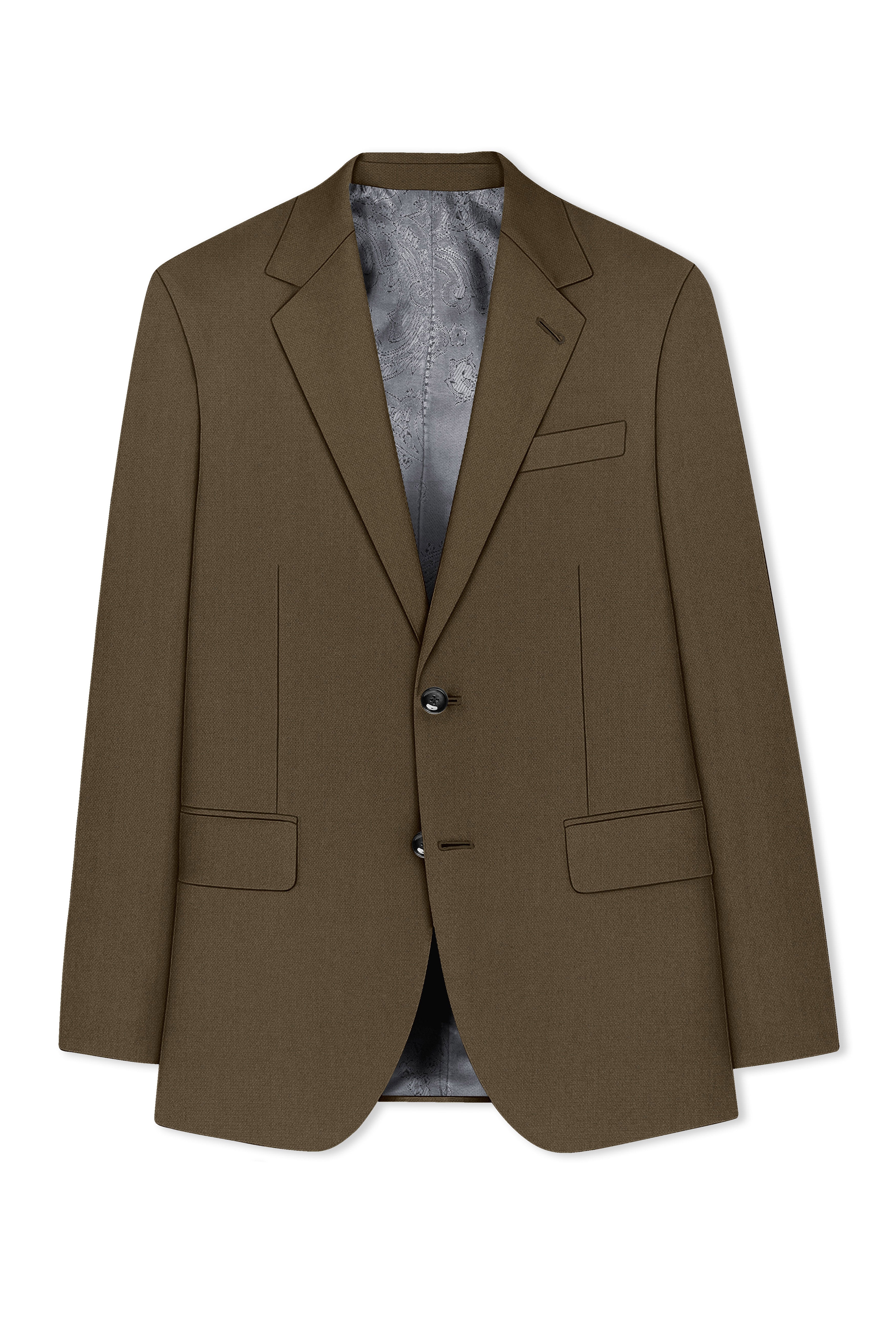 Vireo-Taupe Brown Diamond Textured Wool Rich Slight Stretch Single Breasted Blazer