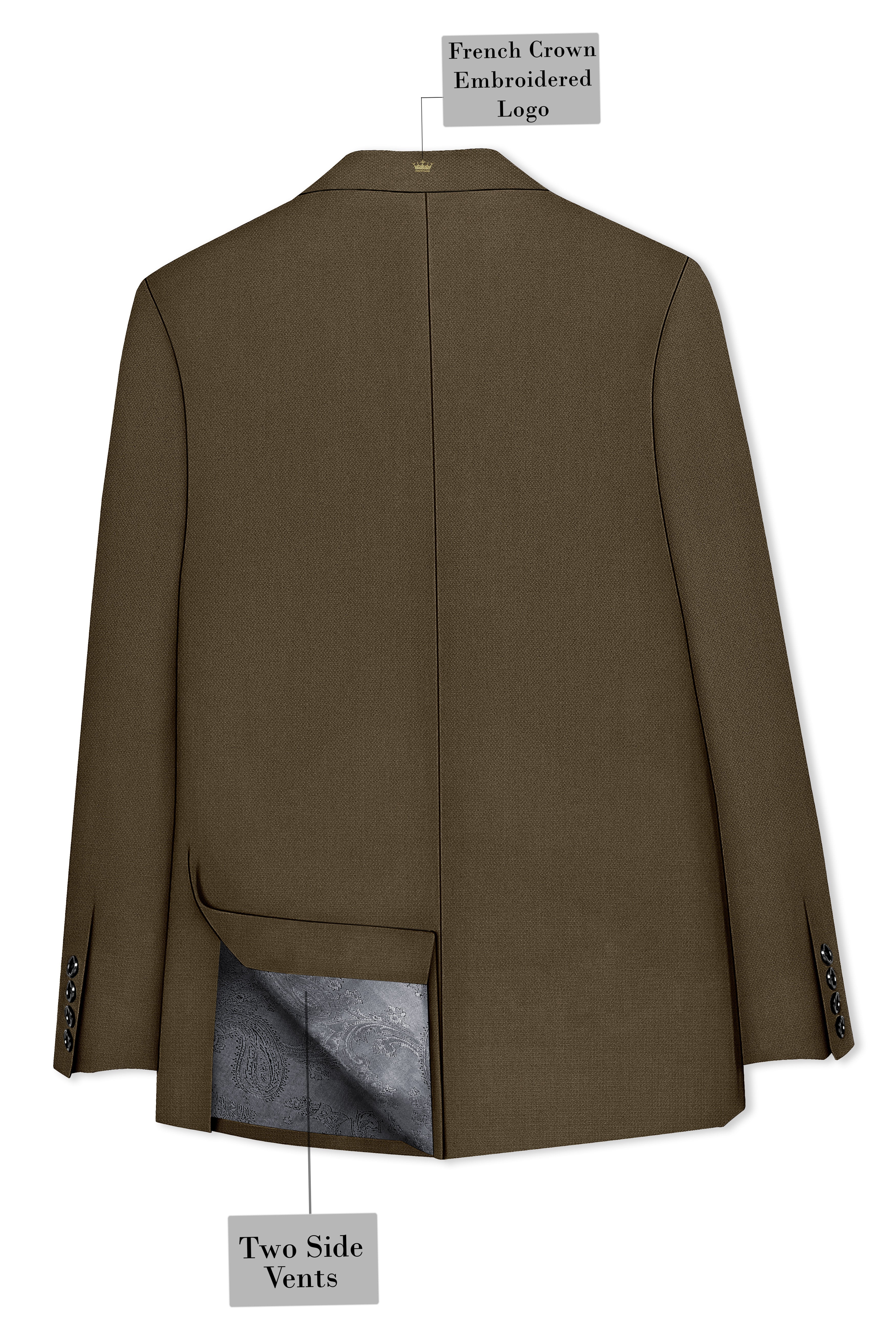 Vireo-Taupe Brown Diamond Textured Wool Rich Slight Stretch Single Breasted Blazer
