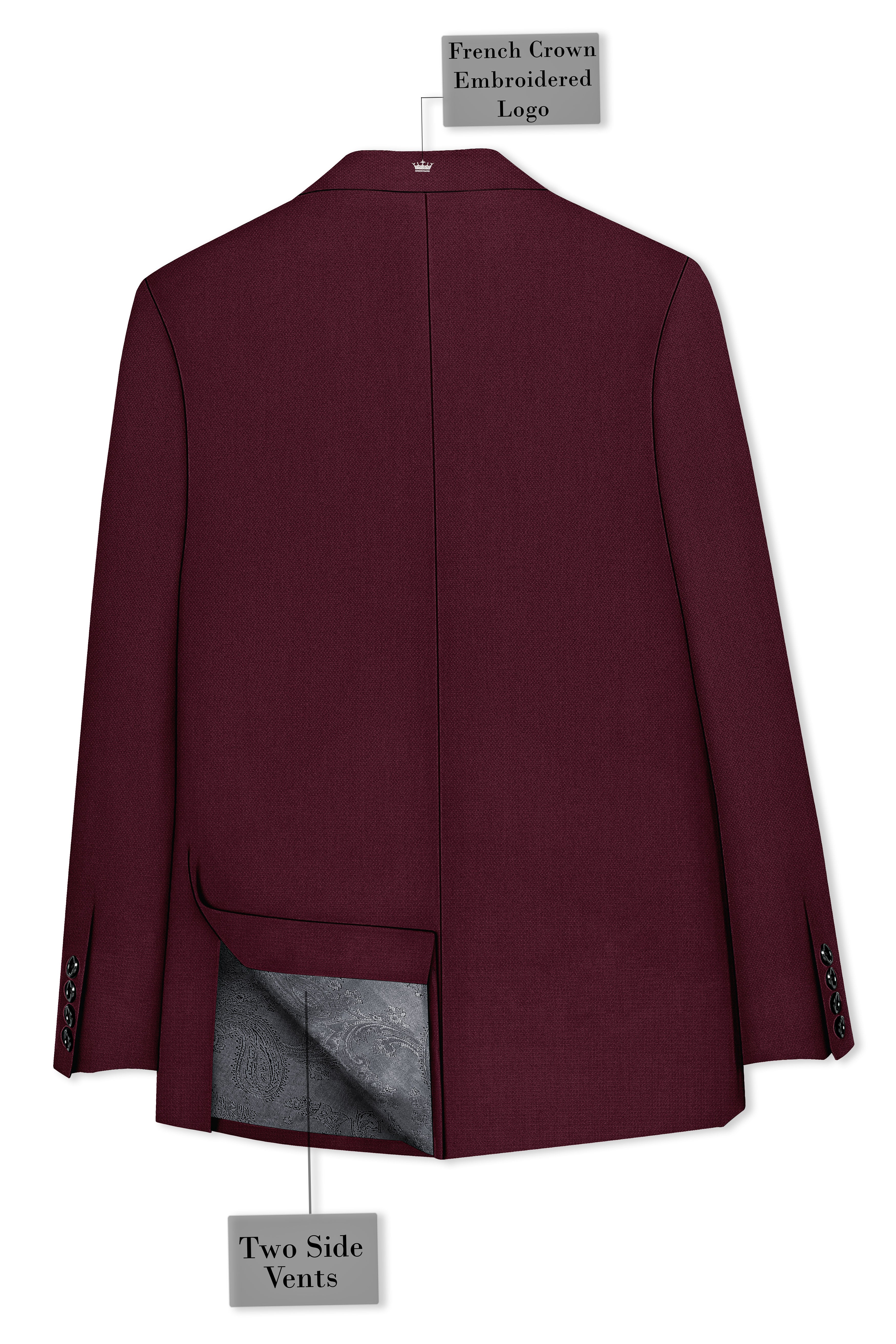 Imperial-Crater Maroon Diamond Textured Wool Rich Slight Stretch Single Breasted Blazer