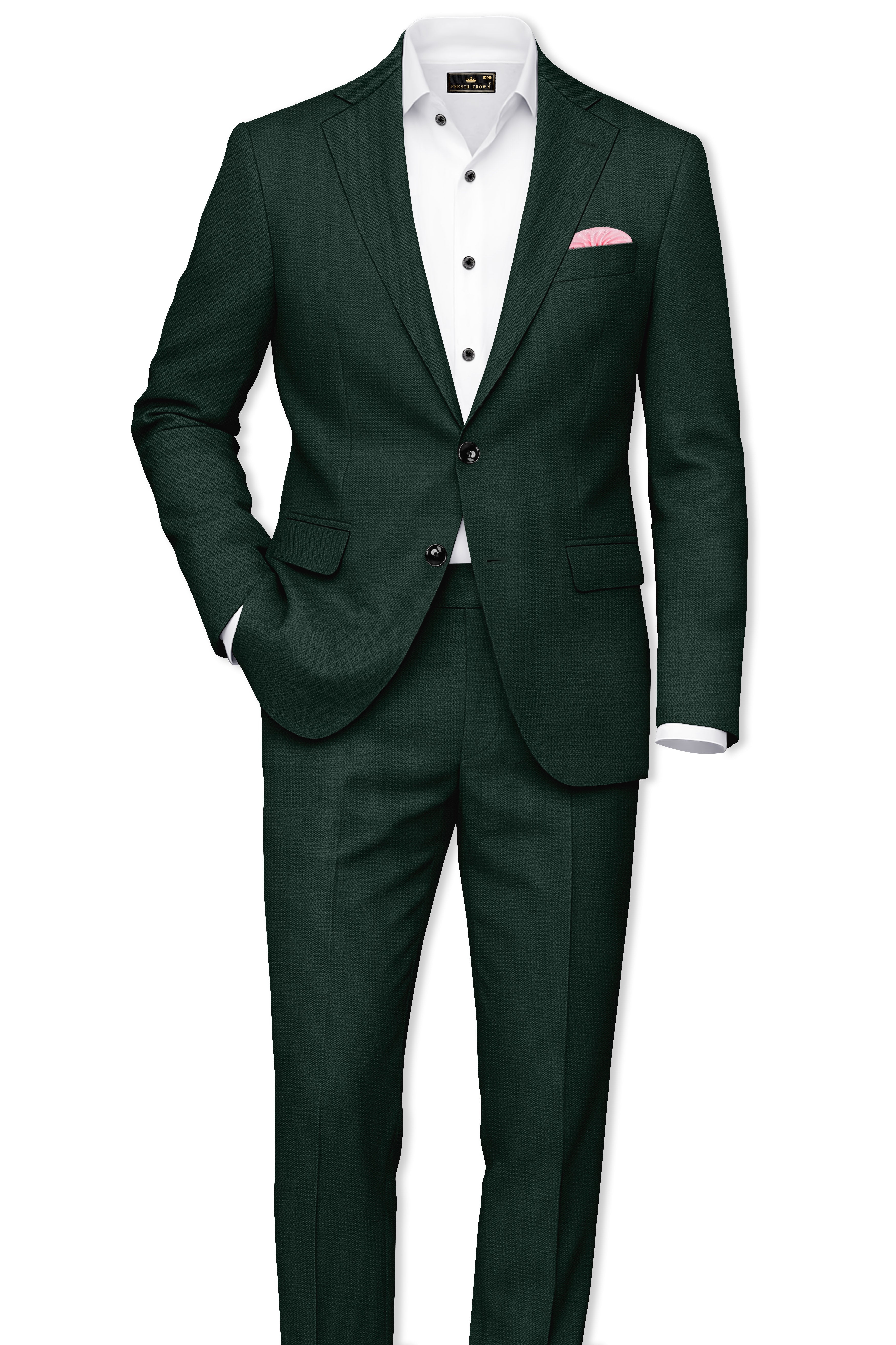 Noble-Phthalo Green Diamond Textured Wool Rich Slight Stretch Single Breasted Blazer