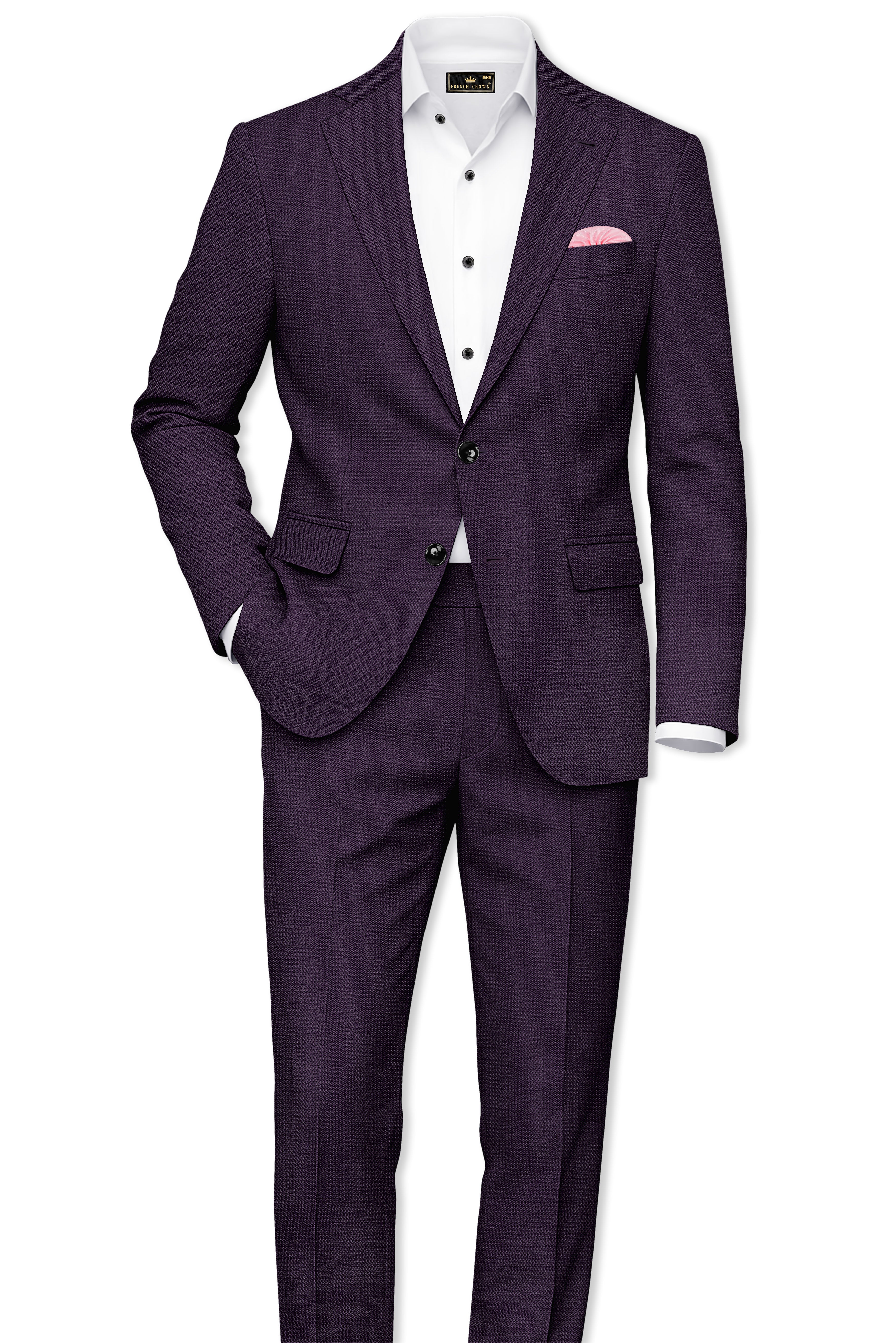 Opulent-Bastille Purple Diamond Textured Wool Rich Slight Stretch Single Breasted Blazer