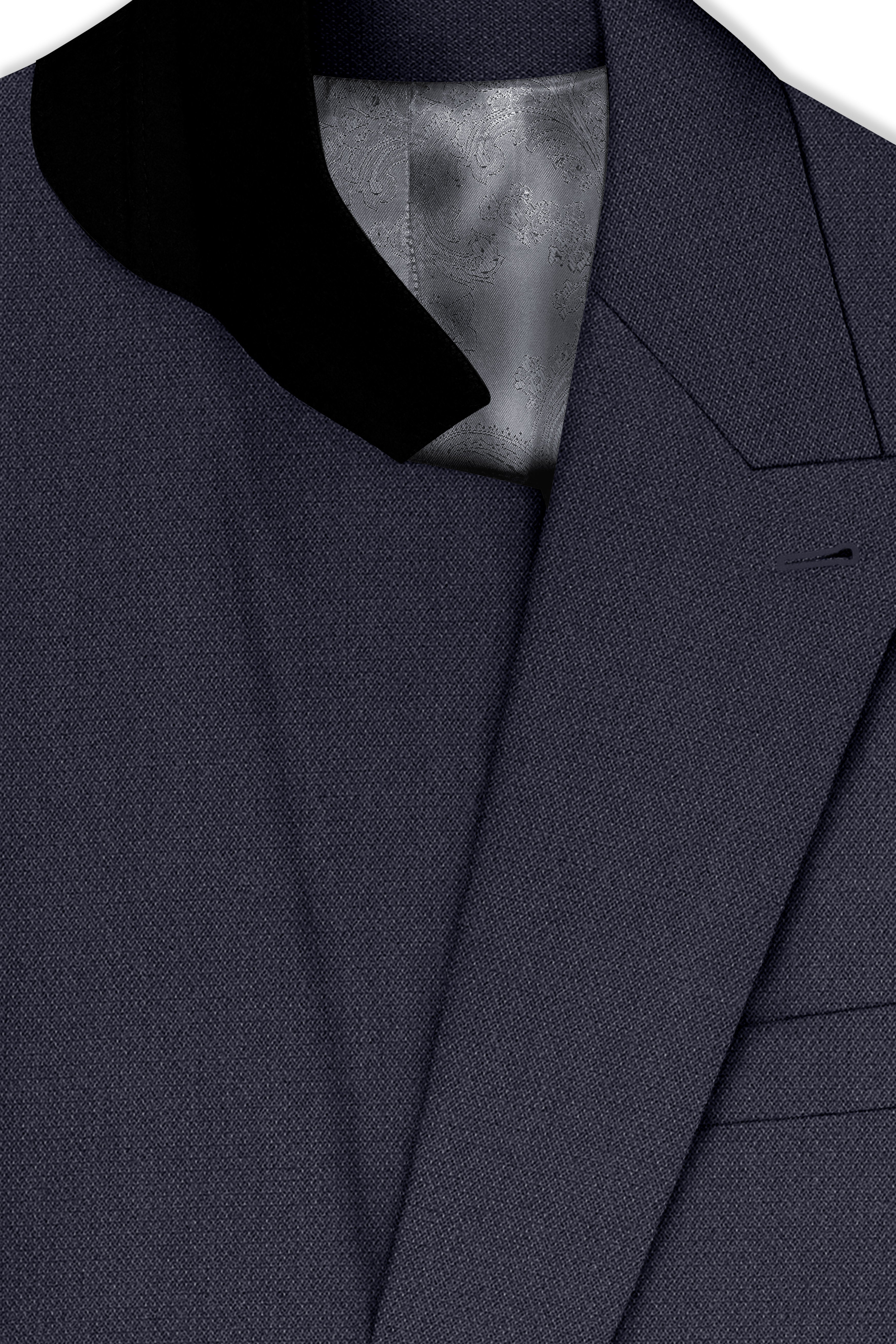 Obsidian-Paynes Gray Diamond Textured Wool Rich Slight Stretch Double Breasted Blazer
