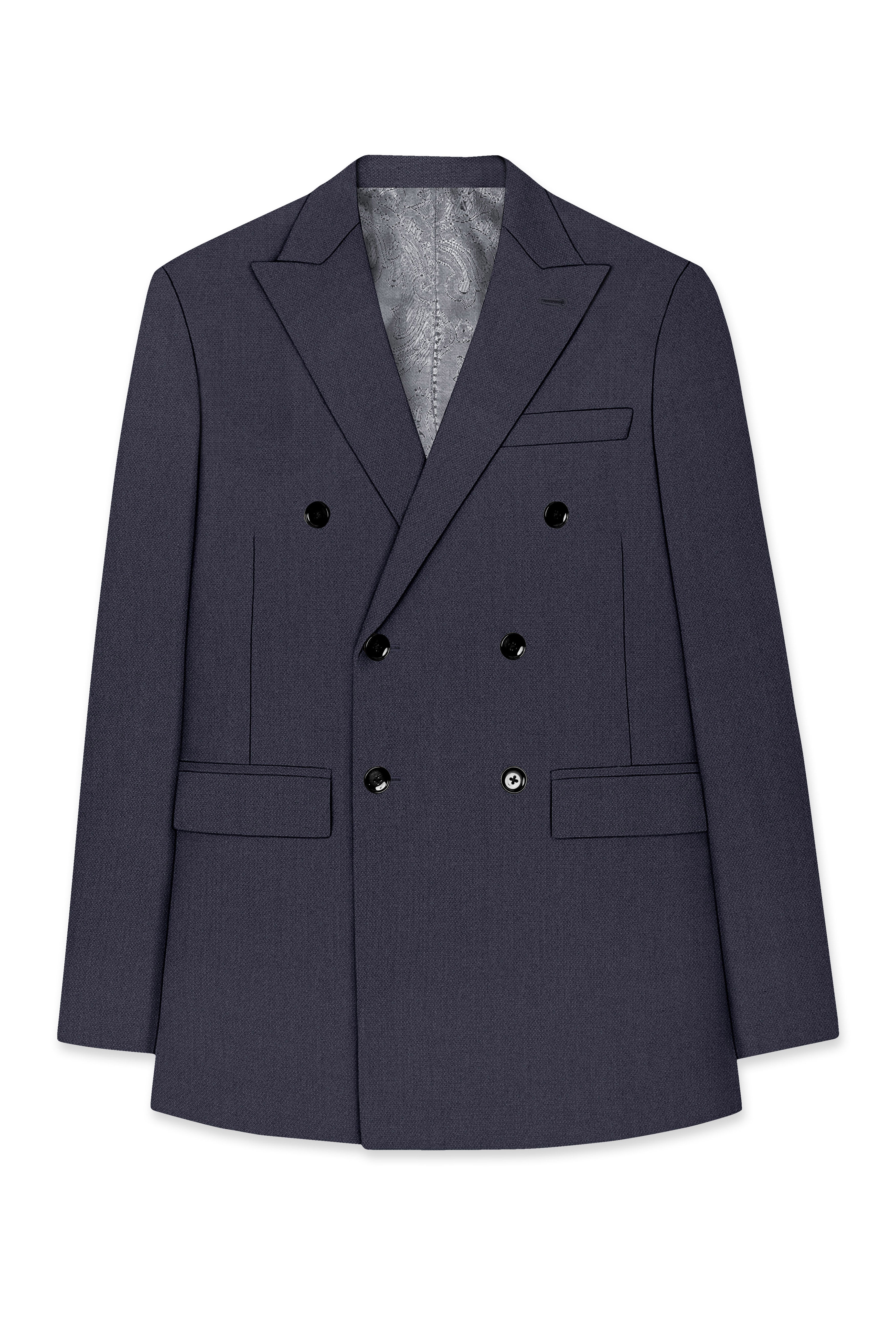 Obsidian-Paynes Gray Diamond Textured Wool Rich Slight Stretch Double Breasted Blazer