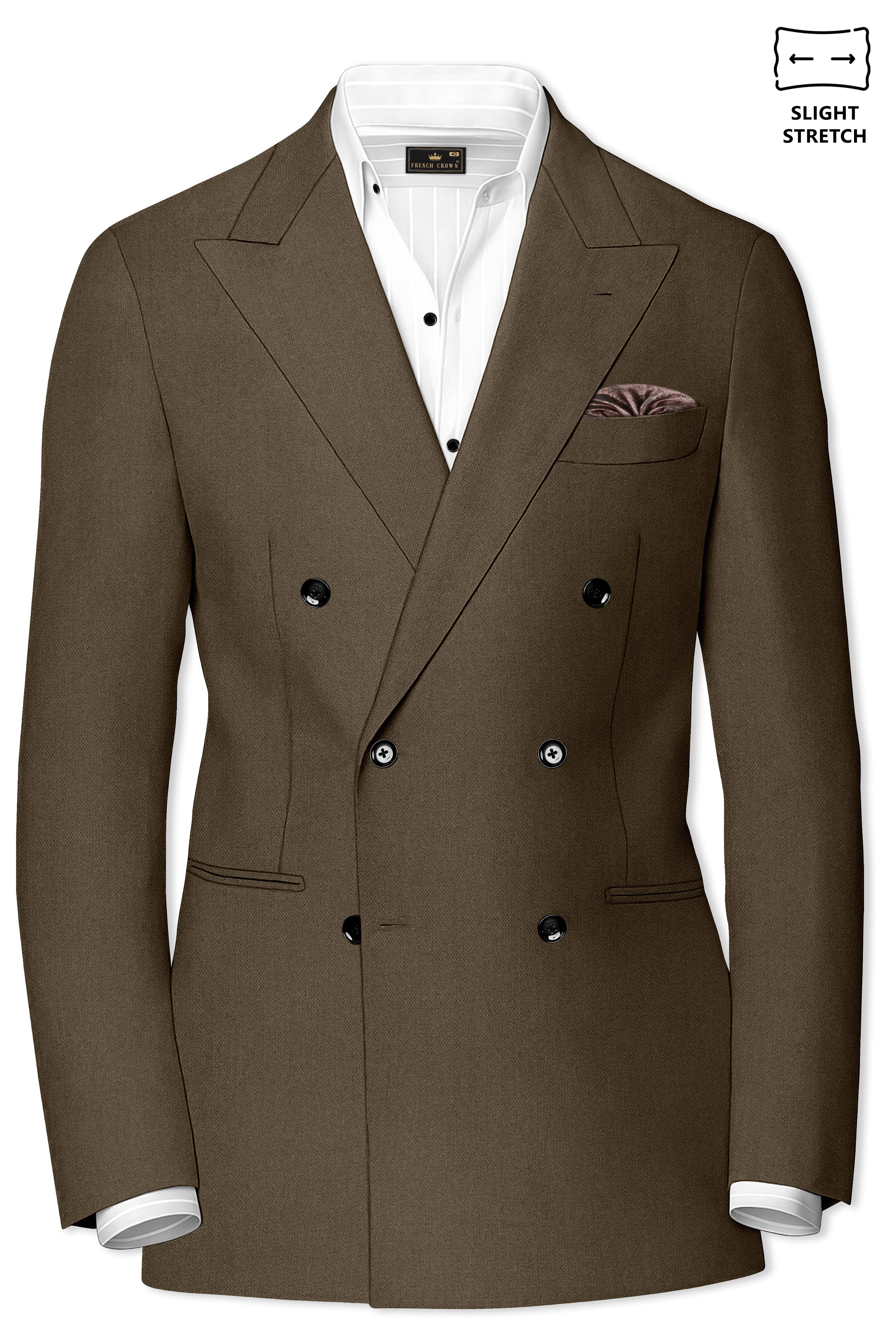Vireo-Taupe Brown Diamond Textured Wool Rich Slight Stretch Double Breasted Blazer