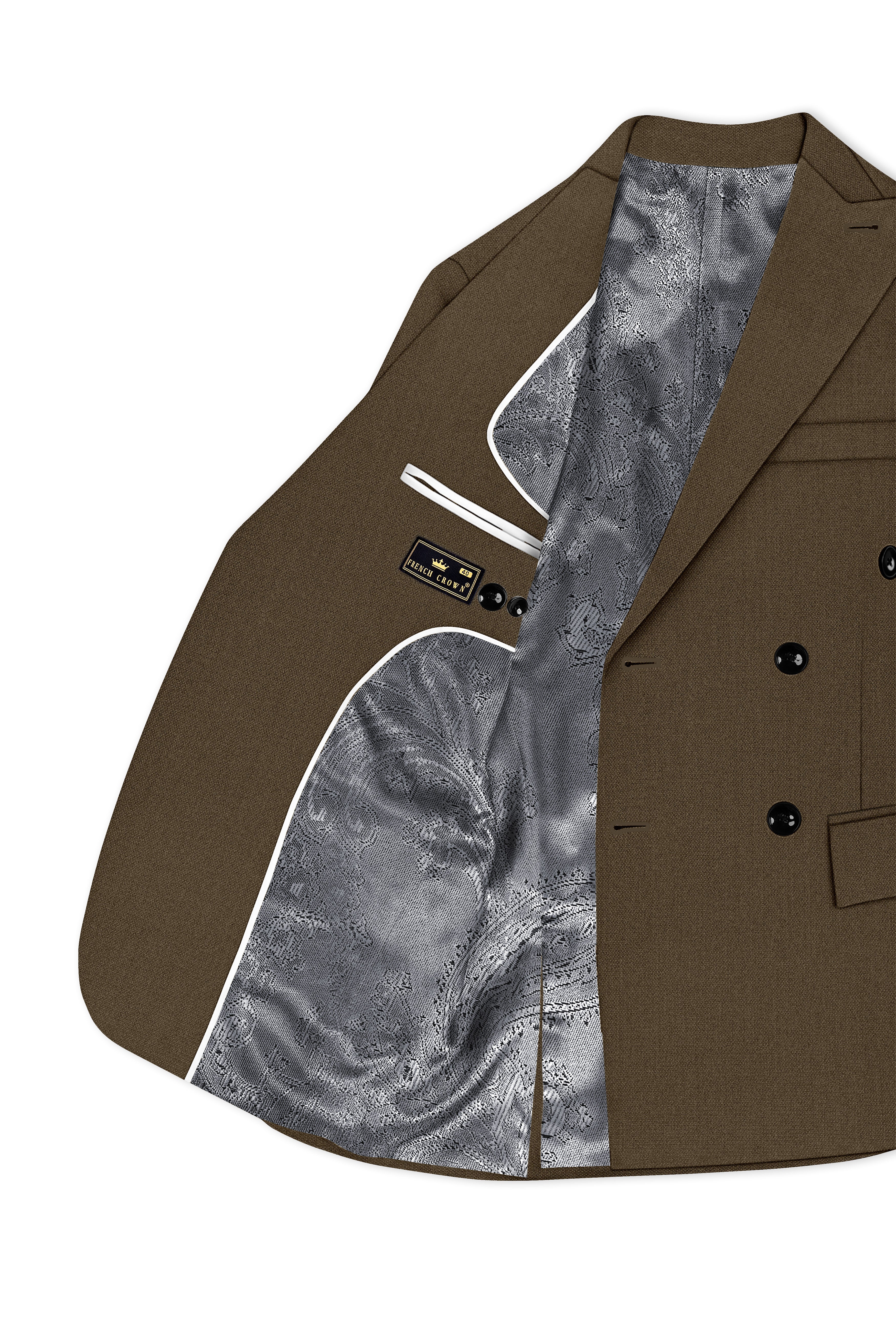 Vireo-Taupe Brown Diamond Textured Wool Rich Slight Stretch Double Breasted Blazer