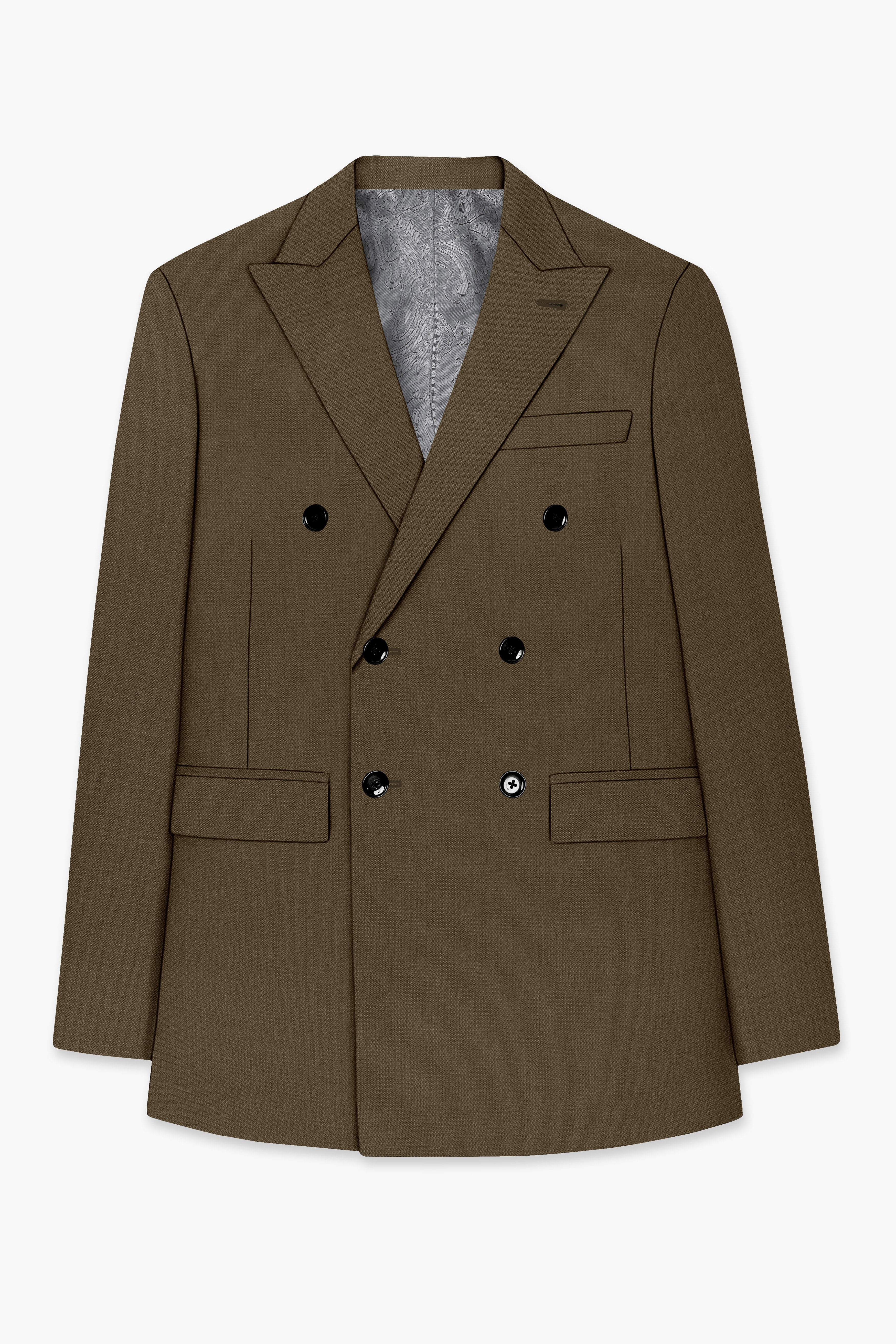 Vireo-Taupe Brown Diamond Textured Wool Rich Slight Stretch Double Breasted Blazer