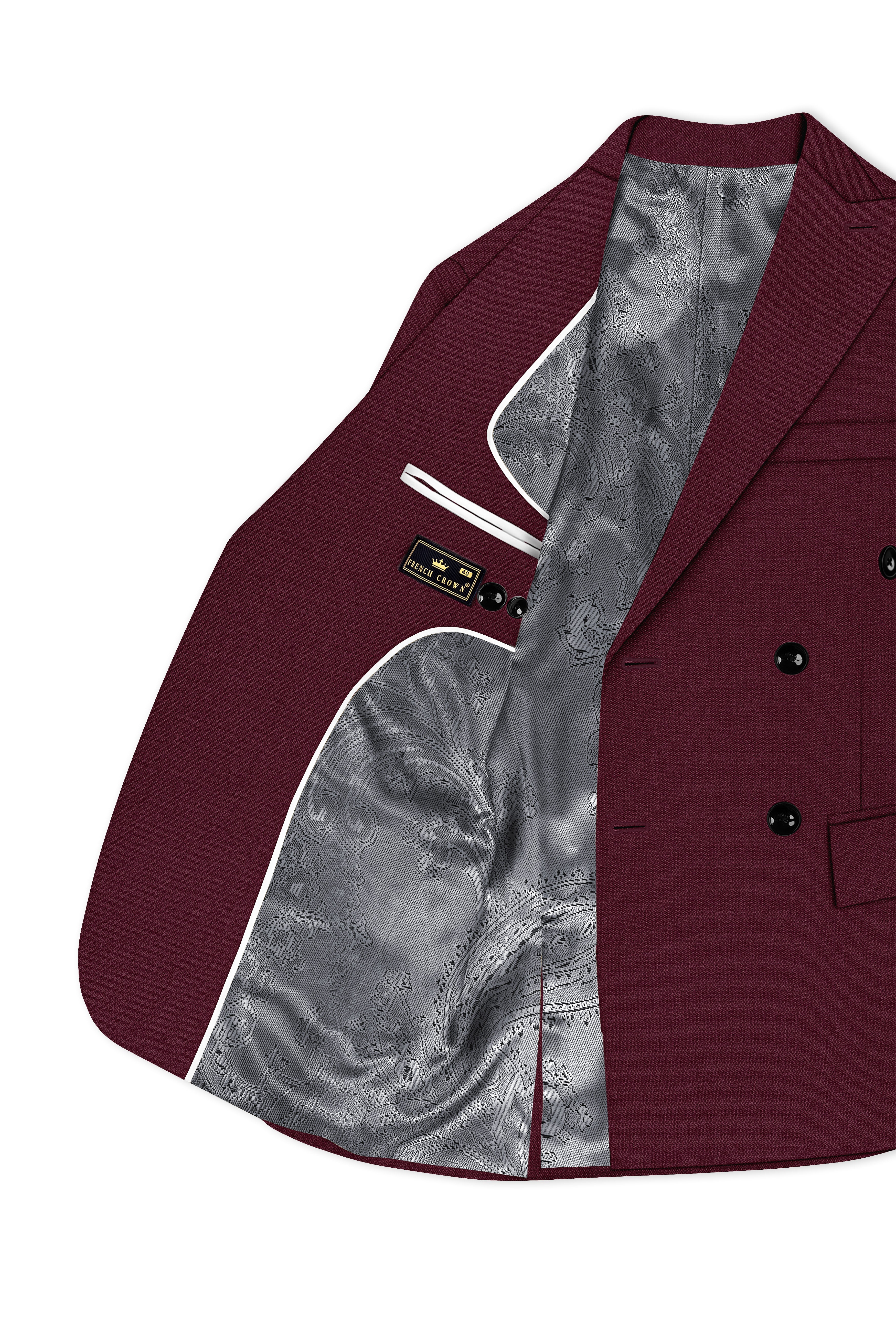 Imperial-Crater Maroon Diamond Textured Wool Rich Slight Stretch Double Breasted Blazer
