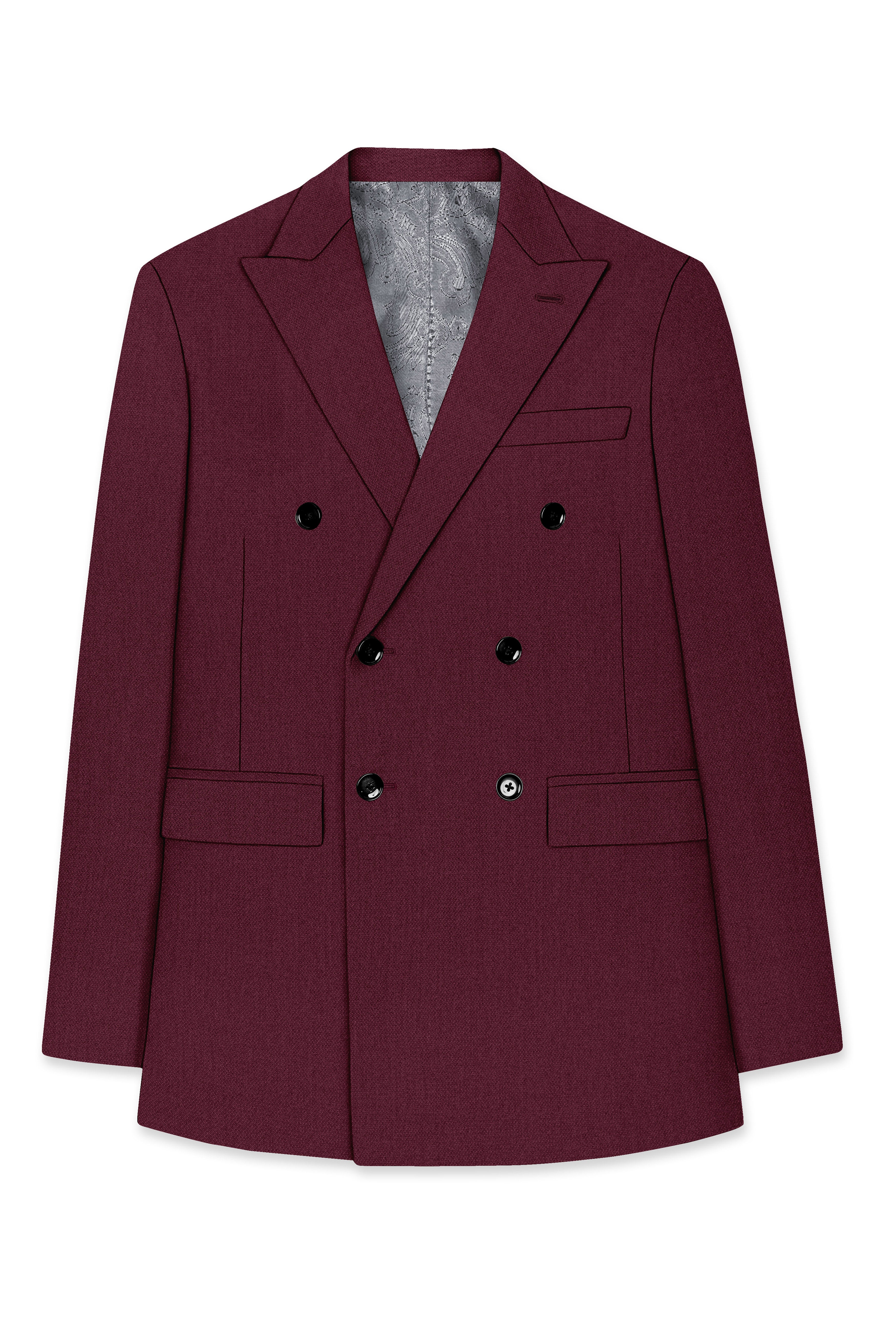 Imperial-Crater Maroon Diamond Textured Wool Rich Slight Stretch Double Breasted Blazer