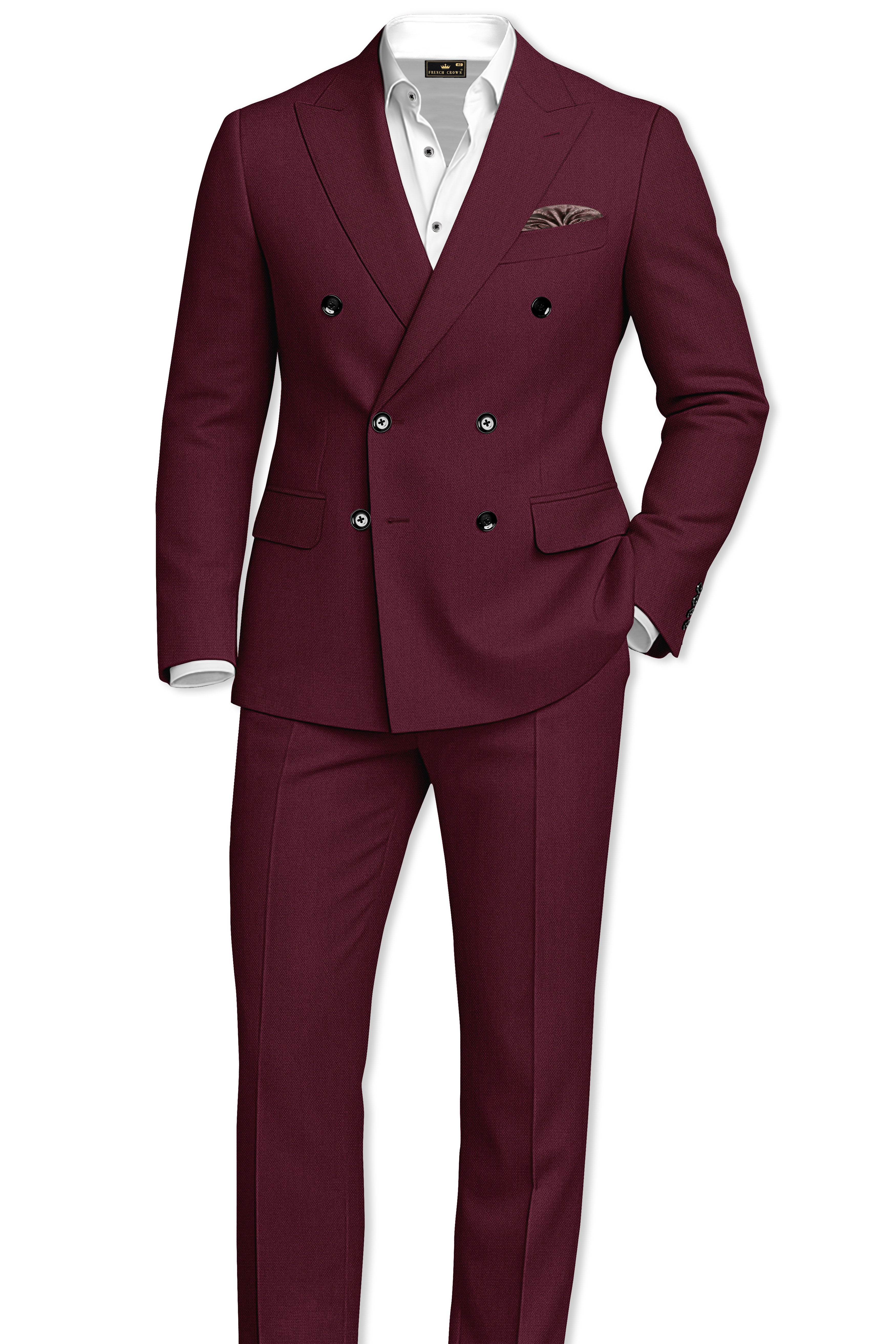 Imperial-Crater Maroon Diamond Textured Wool Rich Slight Stretch Double Breasted Blazer