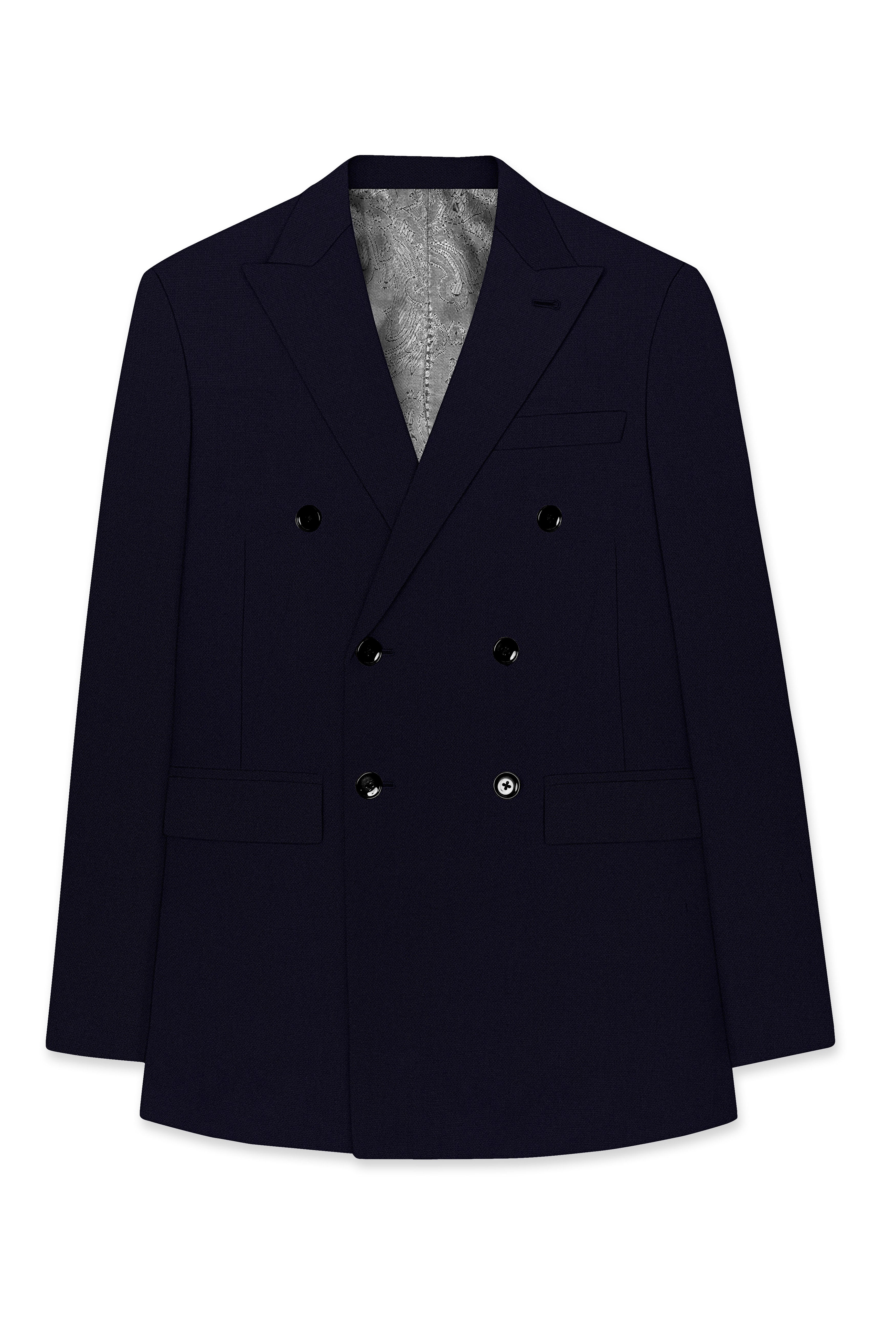 Monarch-Vulcan Blue Diamond Textured Wool Rich Slight Stretch Double Breasted Blazer