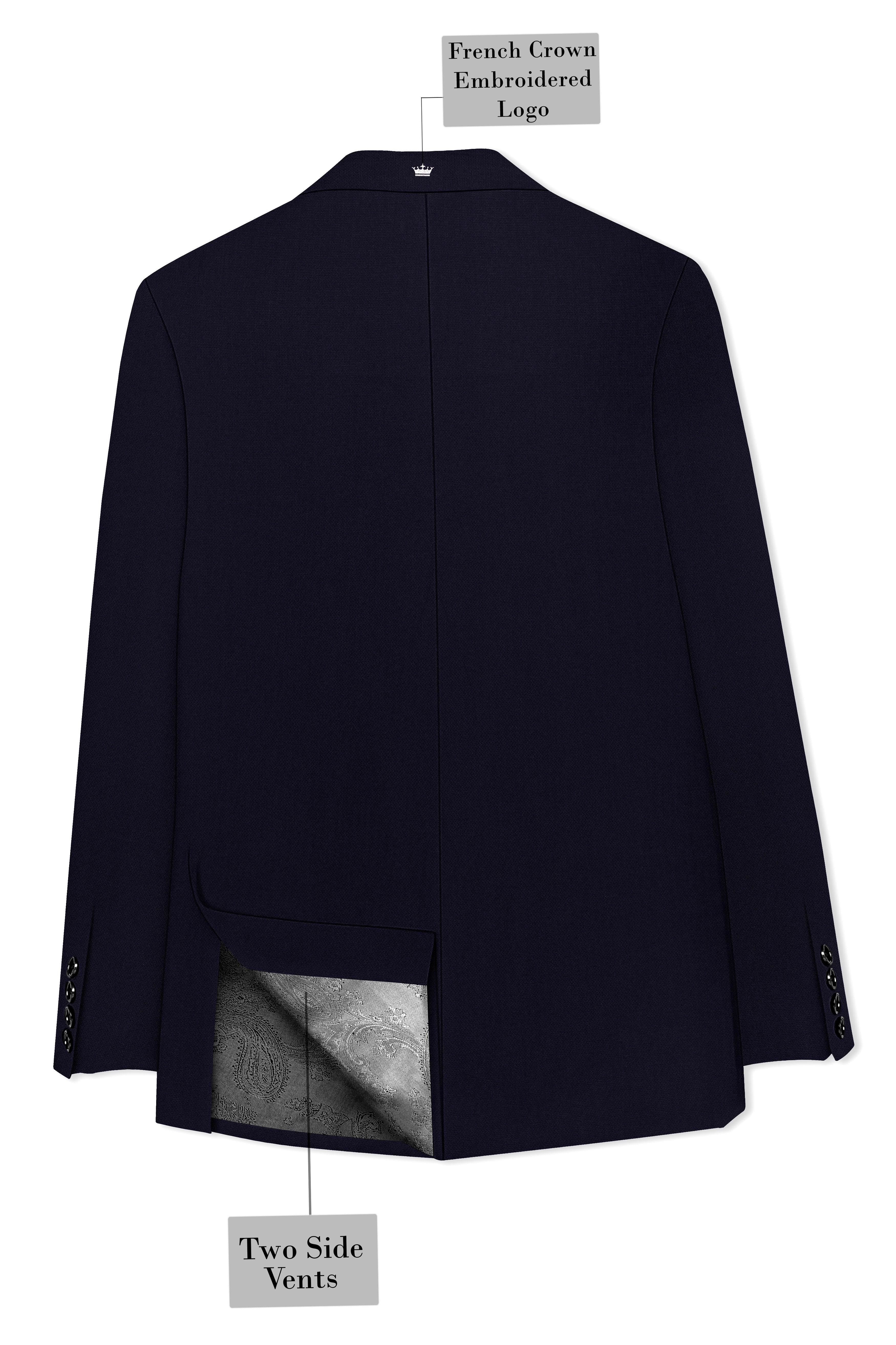 Monarch-Vulcan Blue Diamond Textured Wool Rich Slight Stretch Double Breasted Blazer