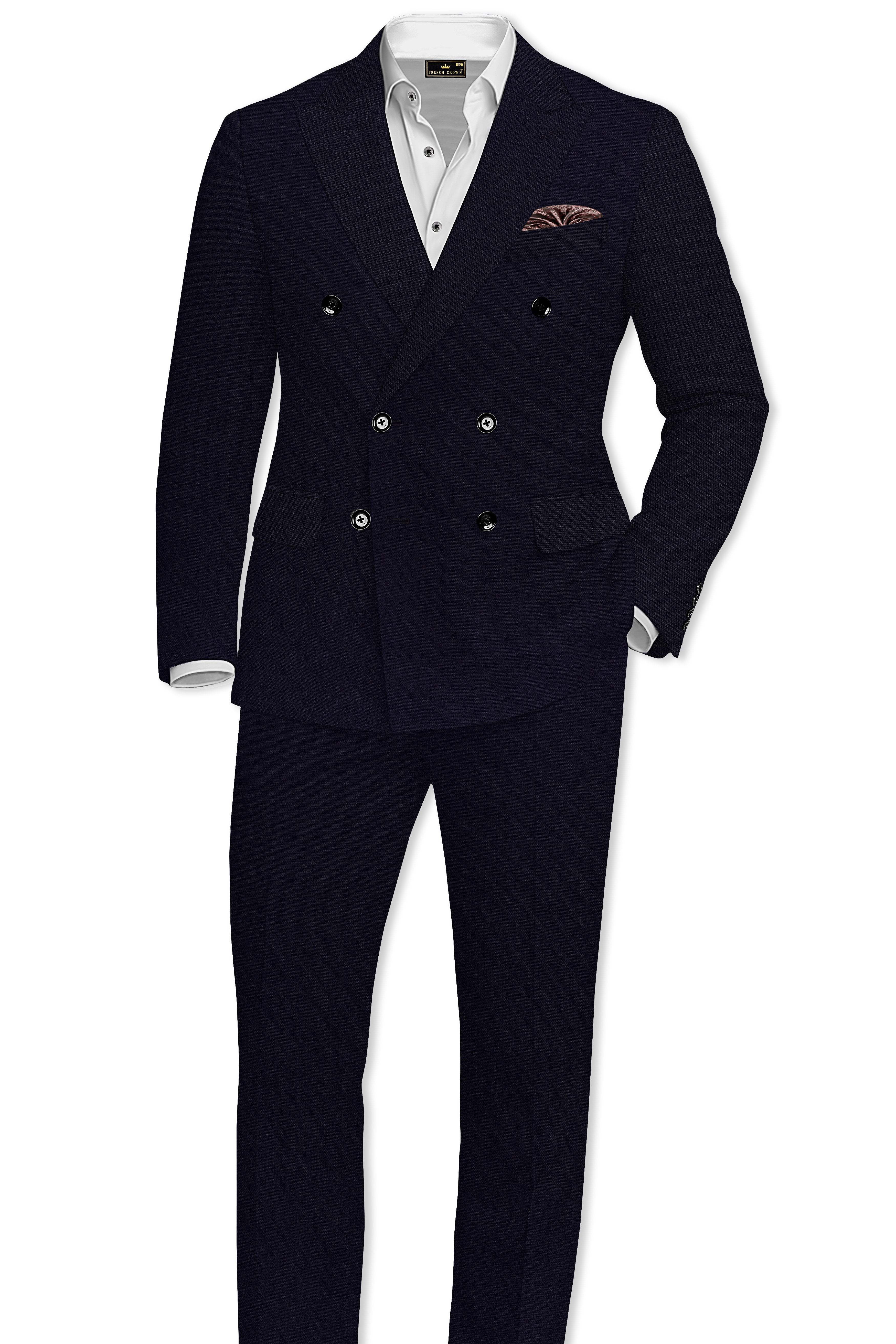 Monarch-Vulcan Blue Diamond Textured Wool Rich Slight Stretch Double Breasted Blazer