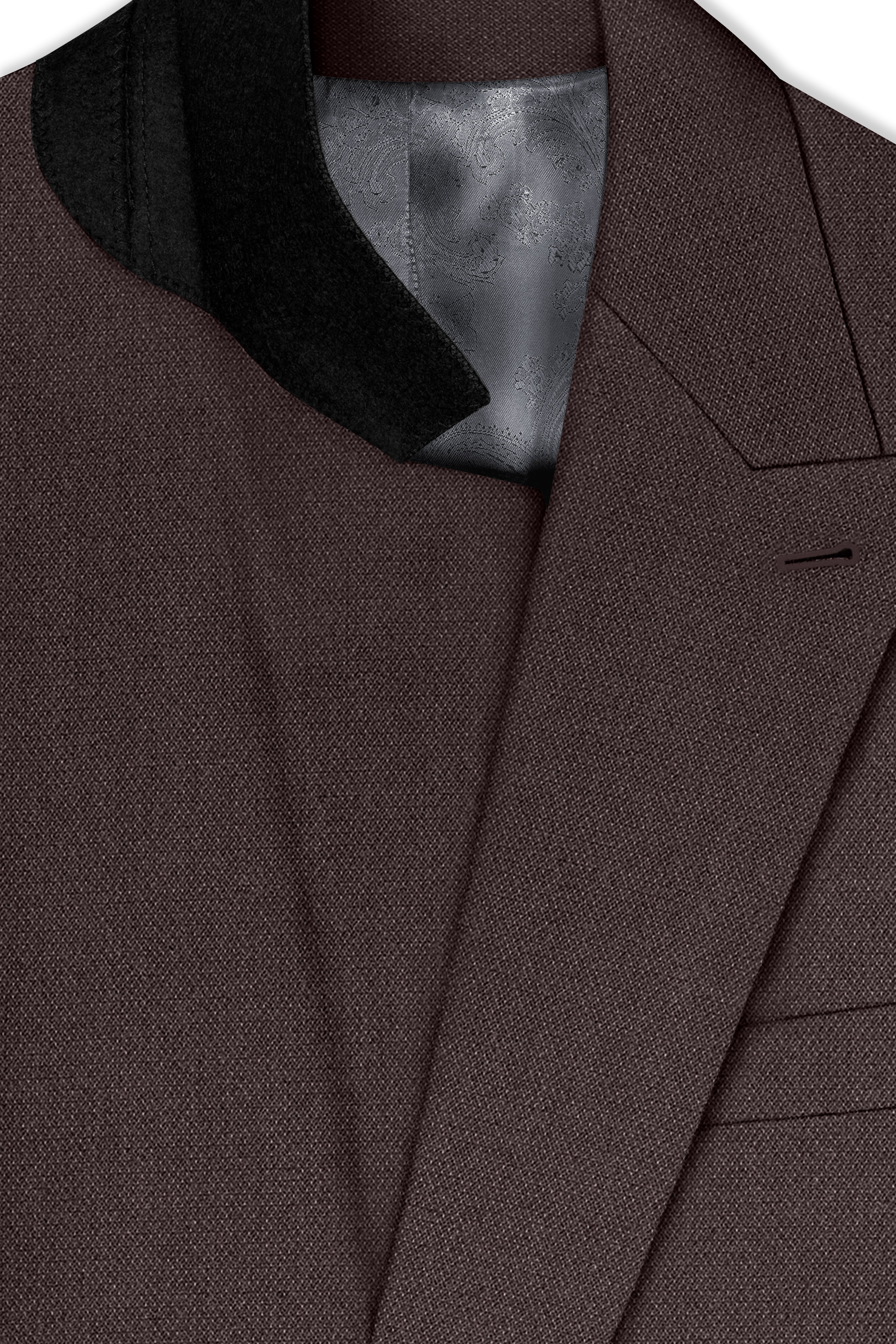 Estate-Fuscous Brown Diamond Textured Wool Rich Slight Stretch Double Breasted Blazer