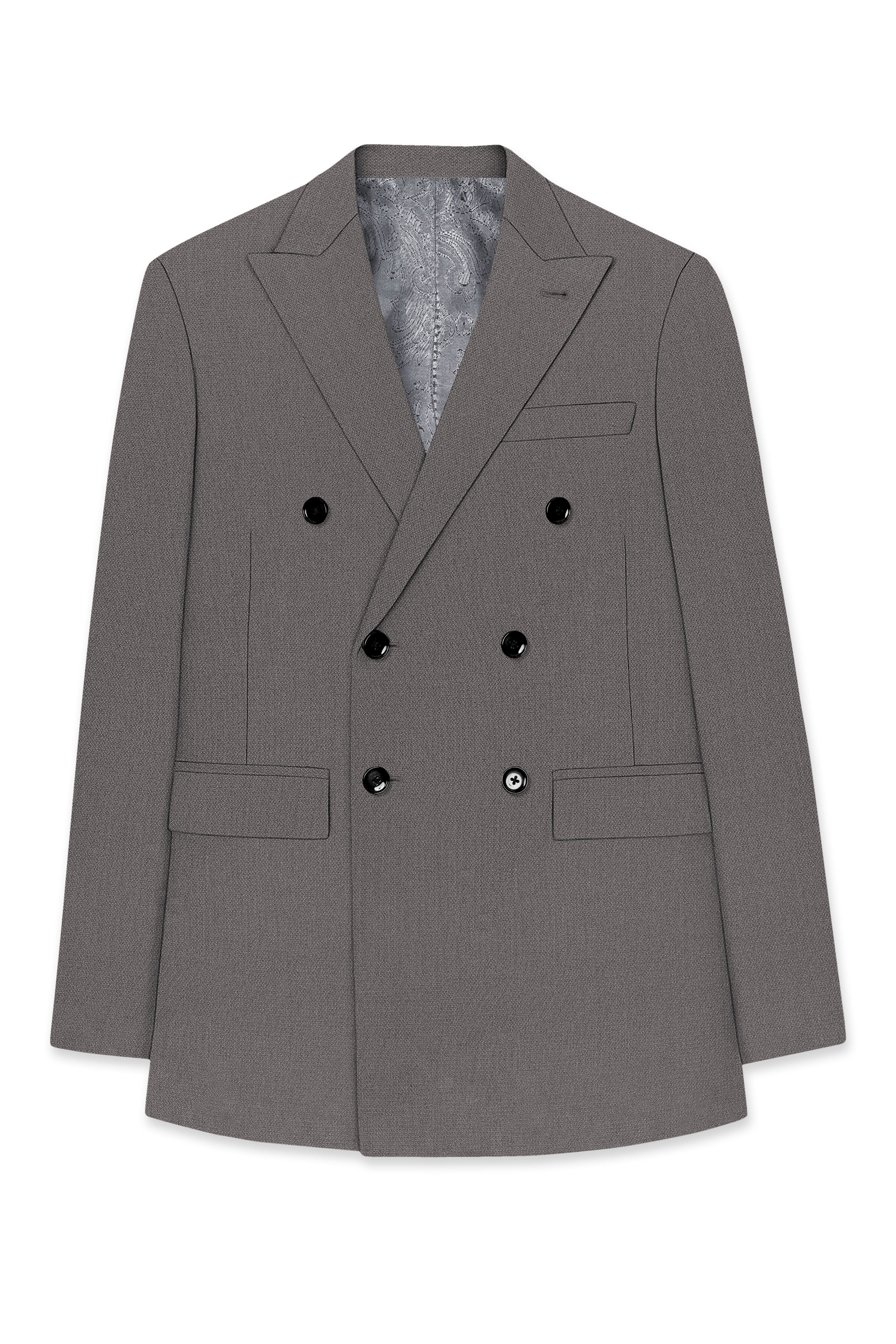 Sterling-Ironside Gray  Diamond Textured Wool Rich Slight Stretch Double Breasted Blazer
