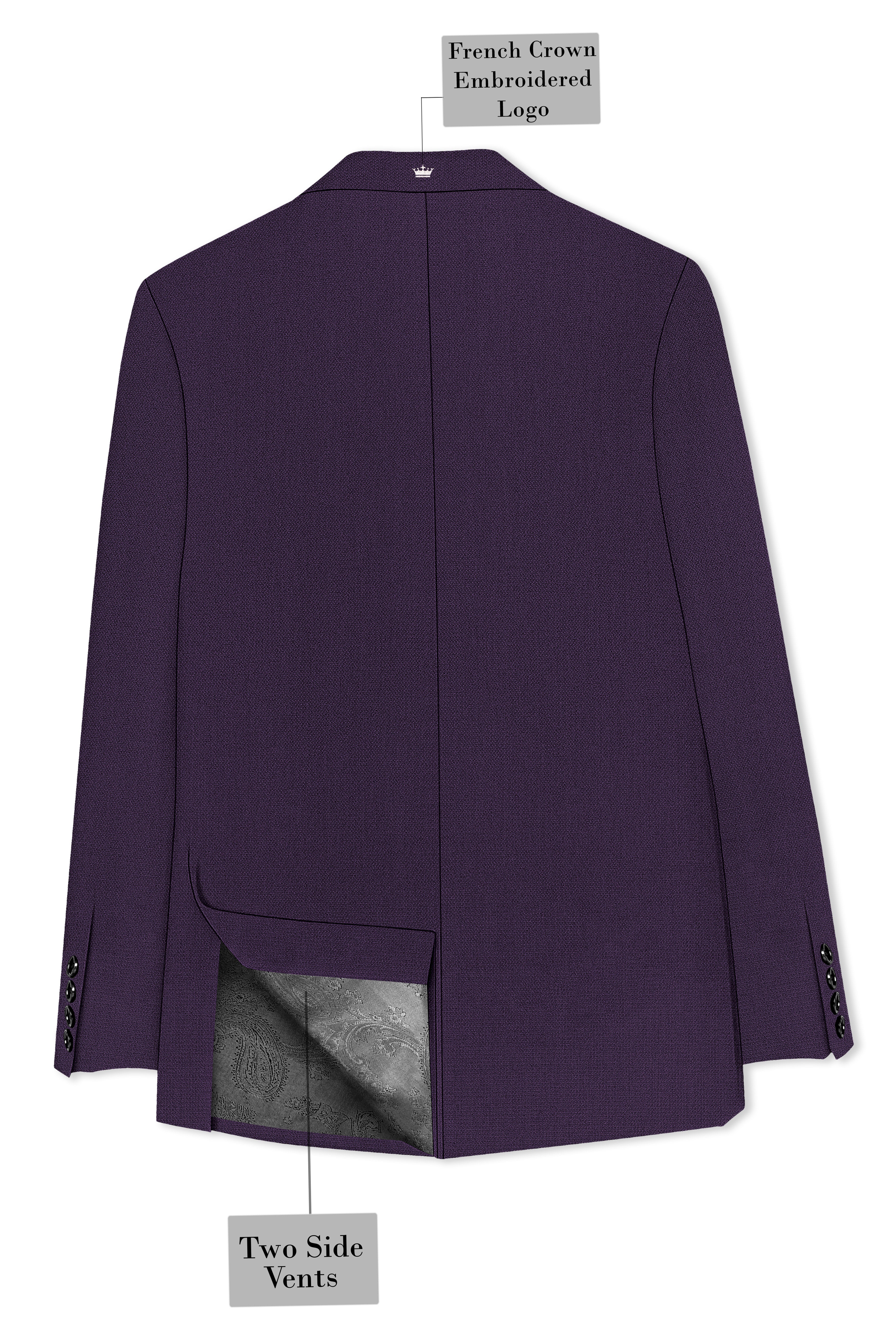 Opulent-Bastille Purple Diamond Textured Wool Rich Slight Stretch Double Breasted Blazer