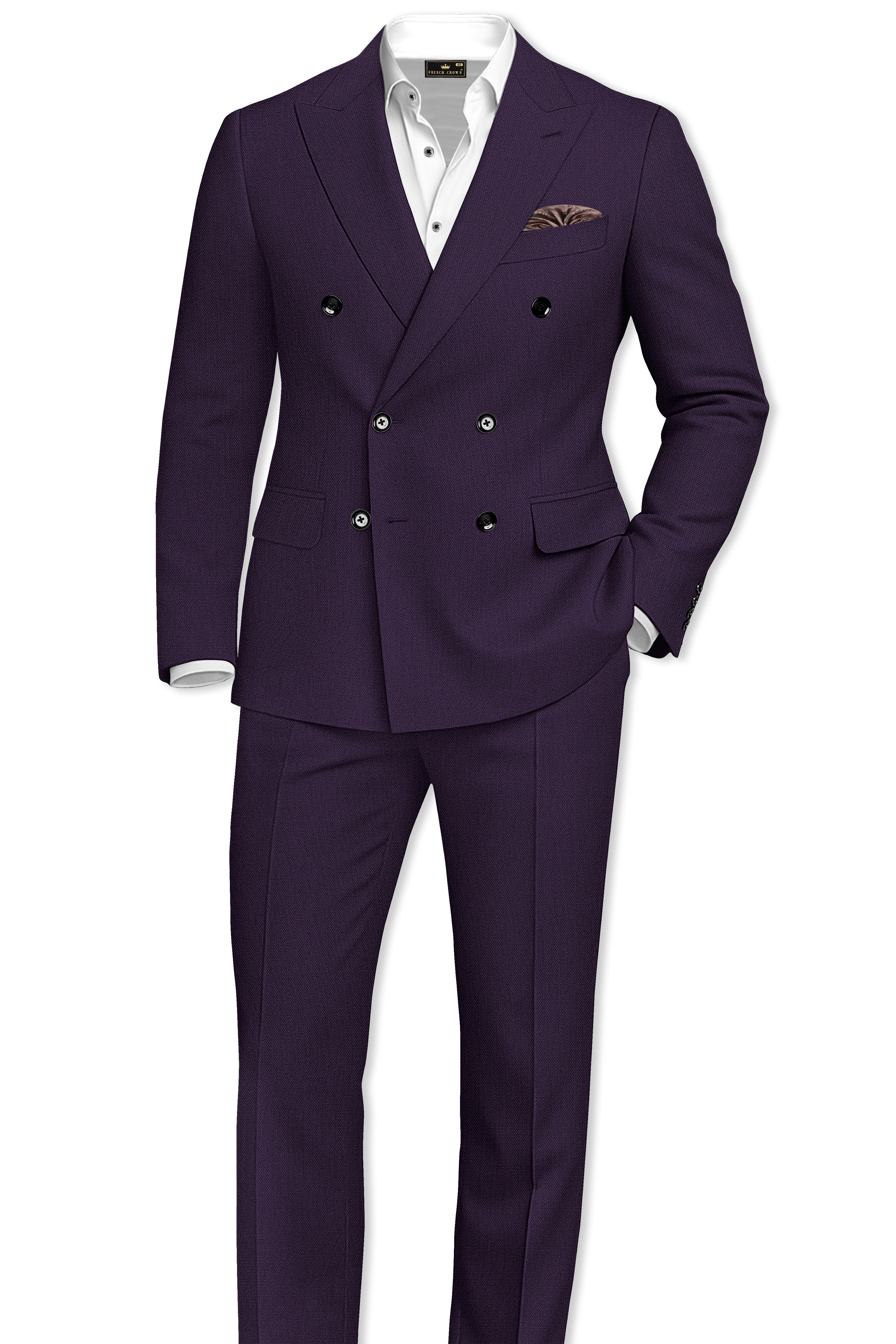 Opulent-Bastille Purple Diamond Textured Wool Rich Slight Stretch Double Breasted Blazer
