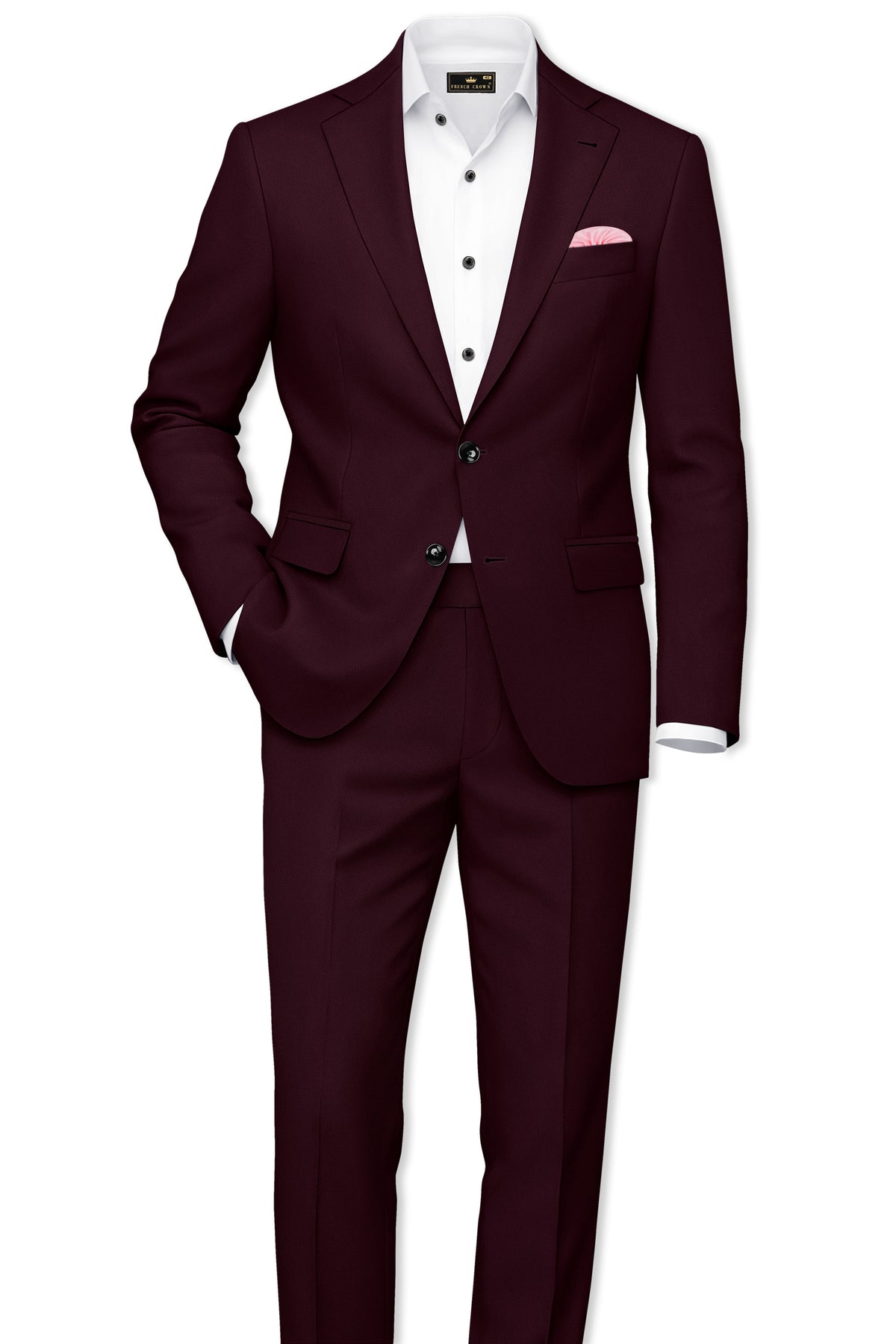 Veltrix-Korean Aubergine Maroon 4-Way Stretch Wrinkle-Free Fluid Drape Fabric Single Breasted Blazer