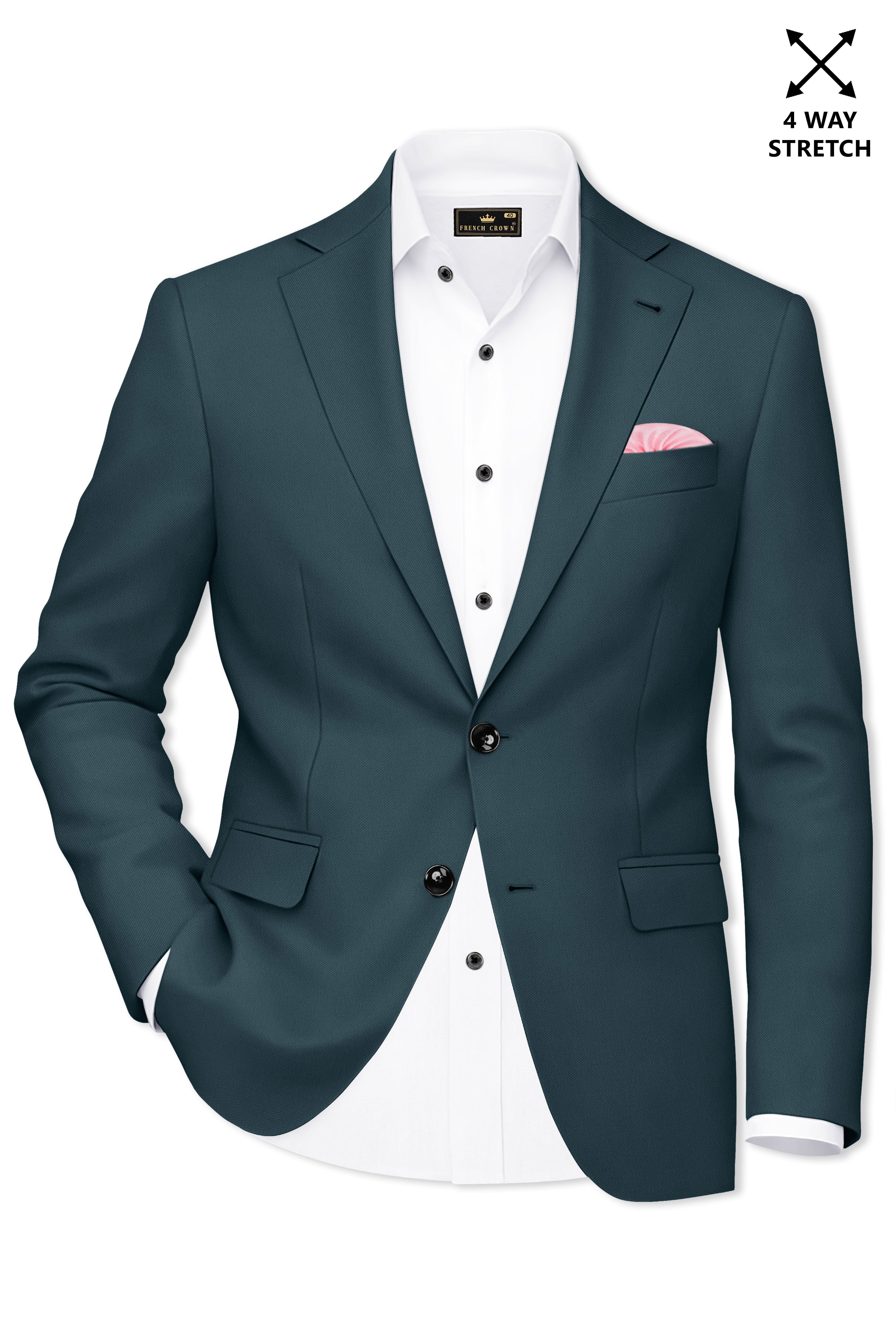 Navaro-Korean Gable Blue 4-Way Stretch Wrinkle-Free Wool Rich Single Breasted Blazer