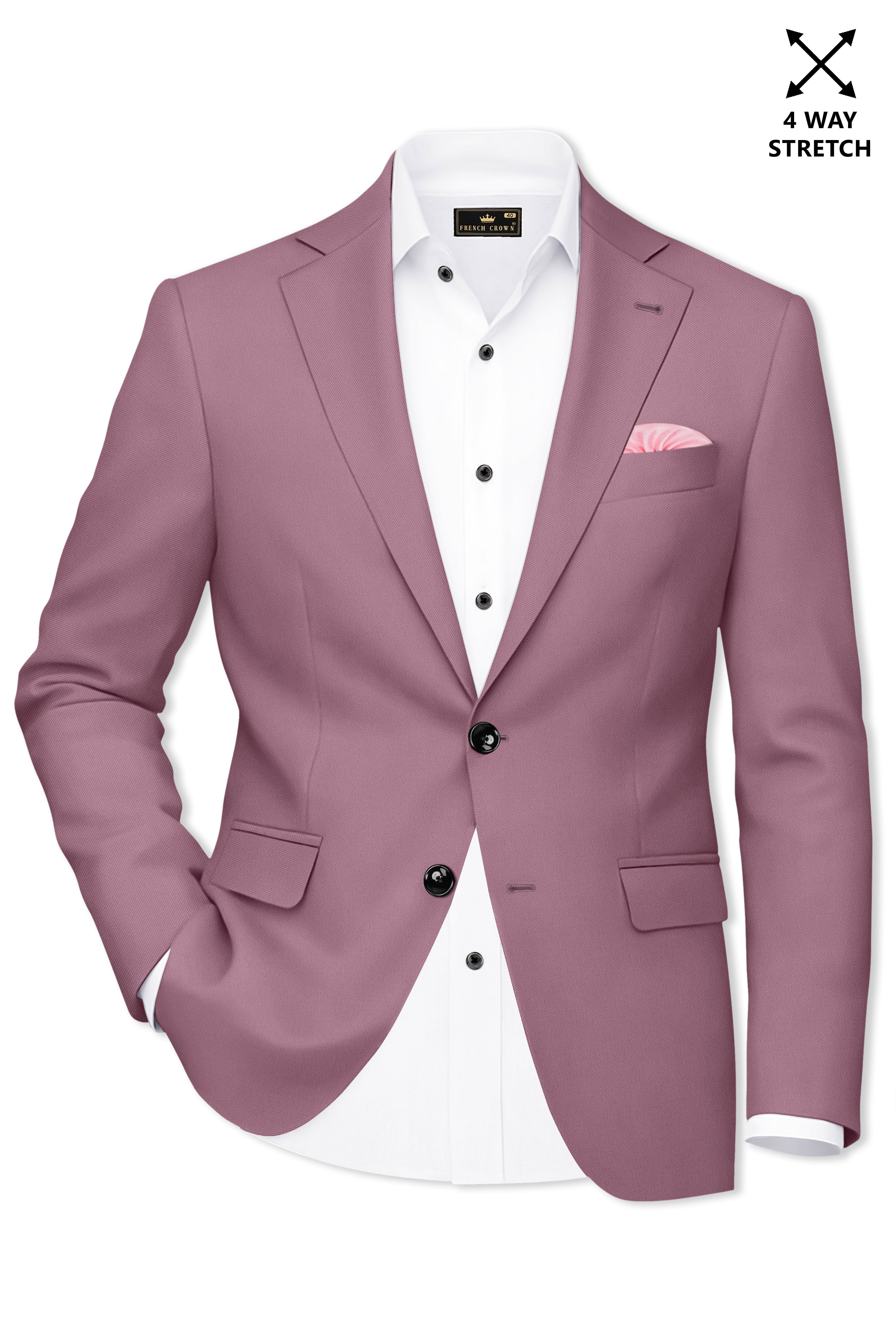 Rouge-Korean Opium Pink 4-Way Stretch Wrinkle-Free Wool Rich Single Breasted Blazer