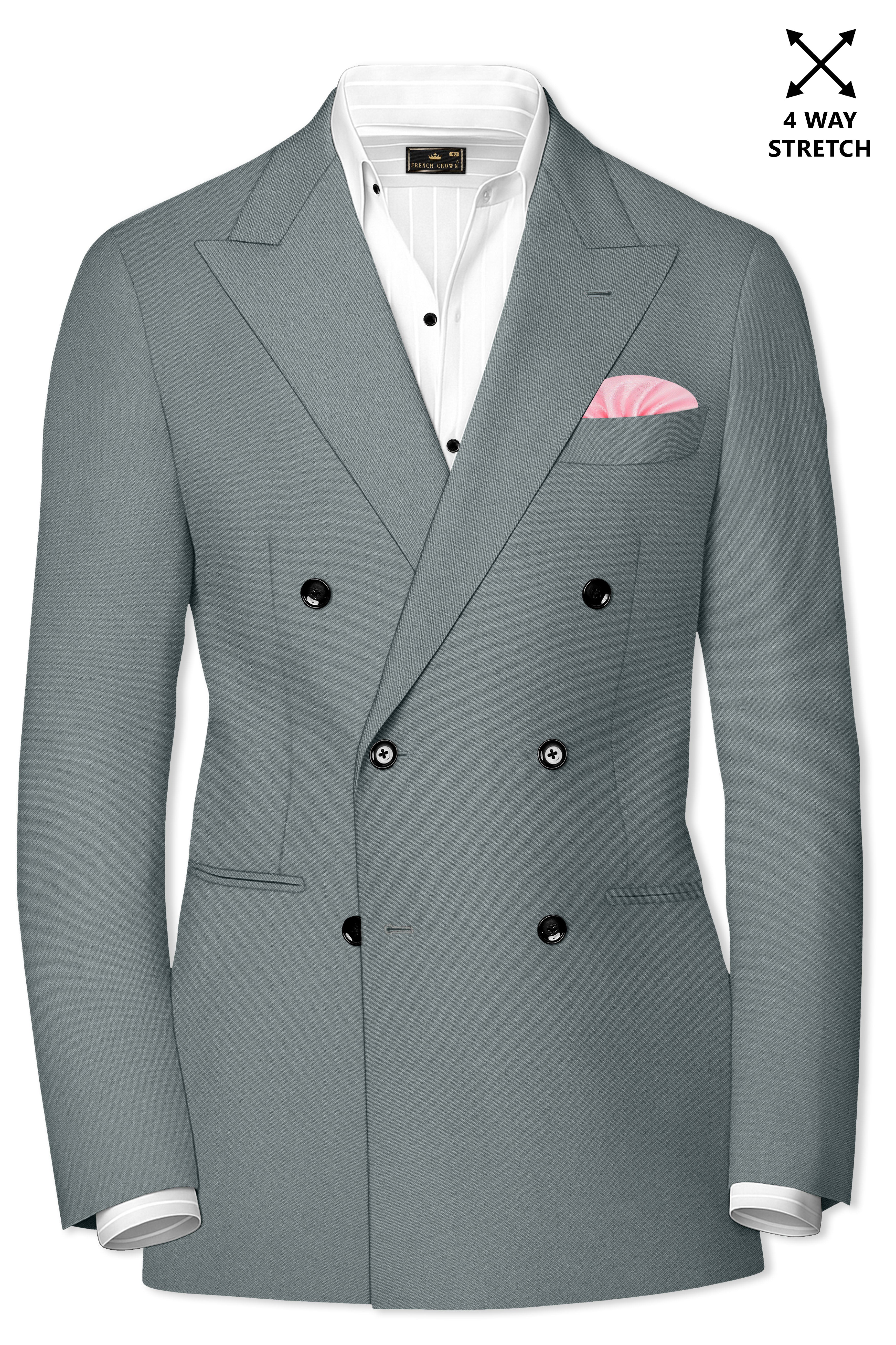Flexaro-Korean Abbey gray 4-Way Stretch Wrinkle-Free Wool Rich Double Breasted Blazer