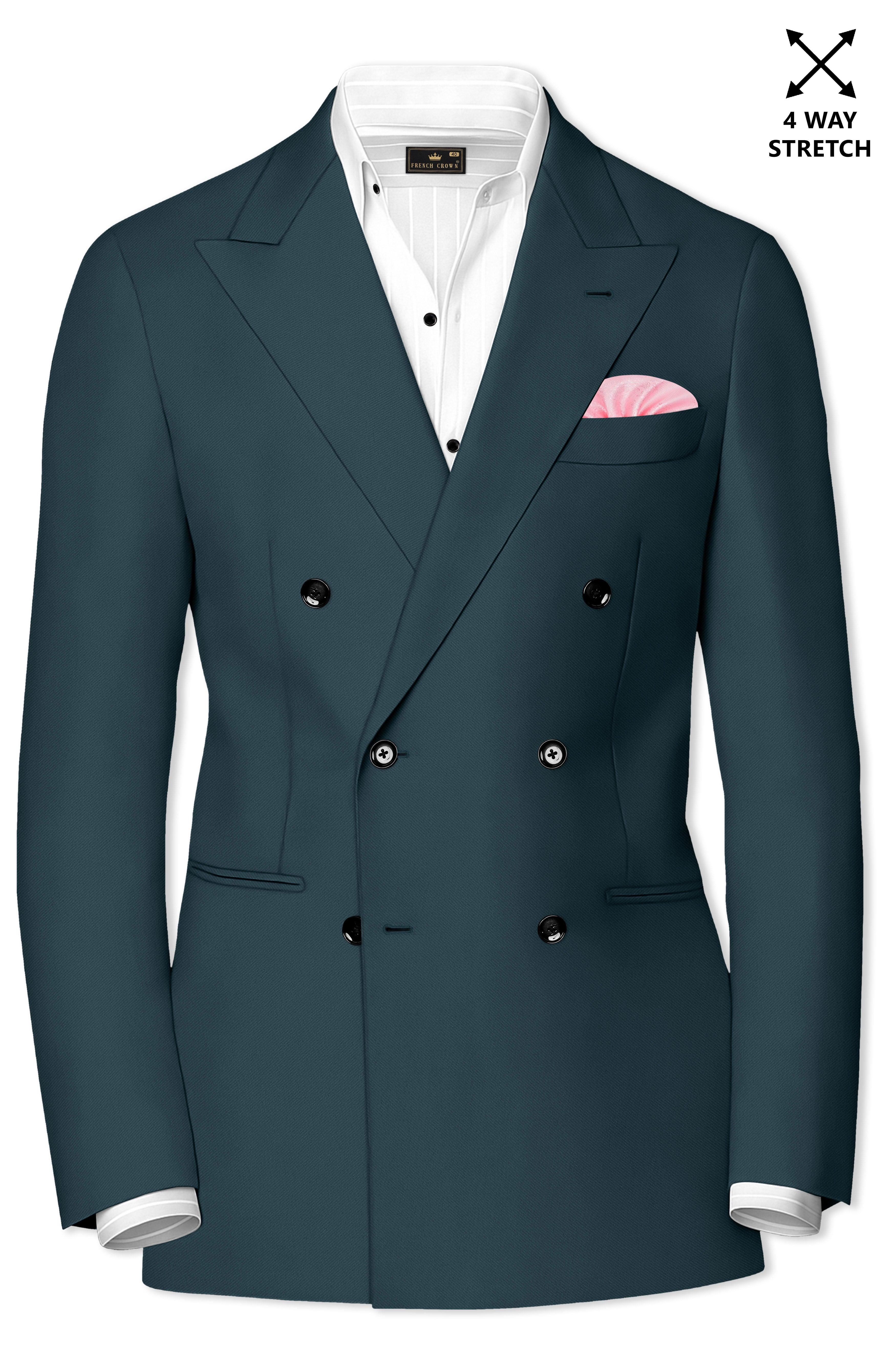 Navaro-Korean Gable Blue 4-Way Stretch Wrinkle-Free Wool Rich Double Breasted Blazer
