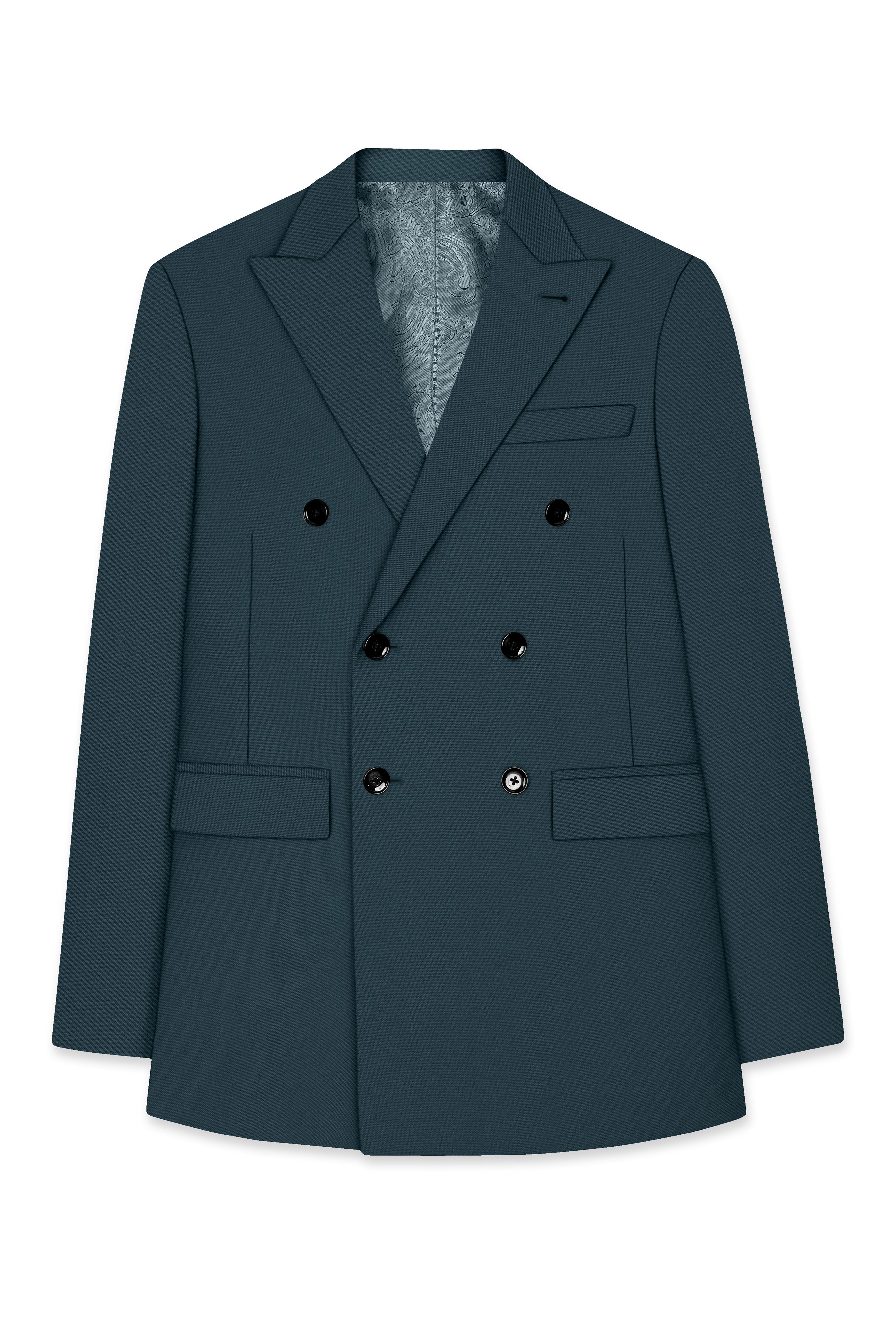 Navaro-Korean Gable Blue 4-Way Stretch Wrinkle-Free Wool Rich Double Breasted Blazer